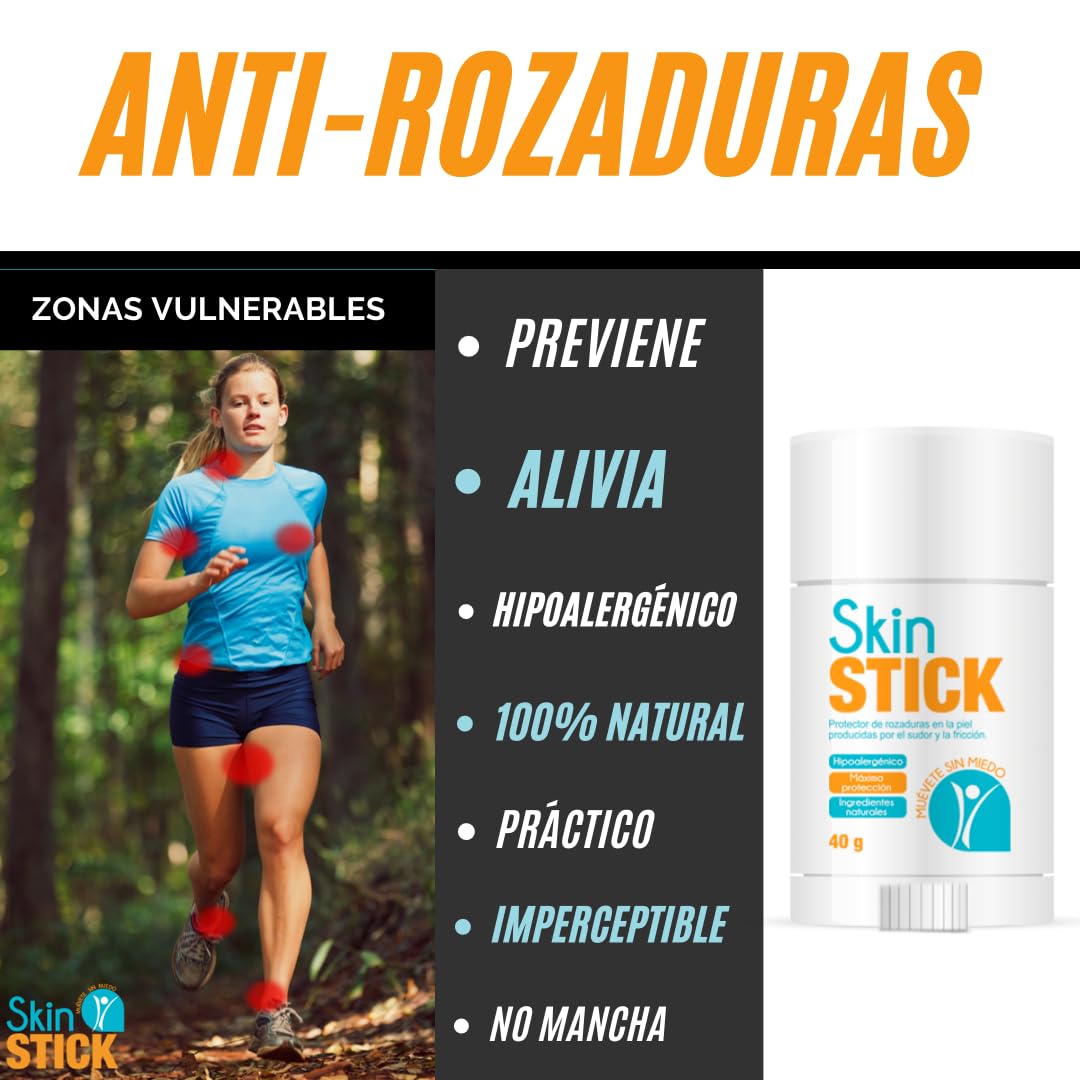 Skin Stick - Skin Roll - Protector de Rozaduras para todo el Cuerpo - Antirozaduras para Piernas, Muslos, Entrepierna, Pezones, Pies, y fricción general - Body Anti Chafe 100% Natural