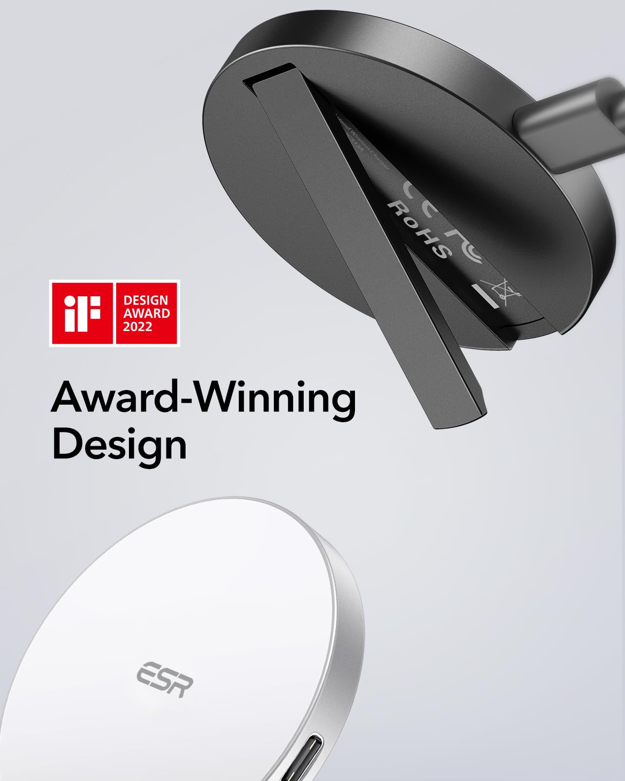 Soporte de Cargador Inalámbrico ESR con Almohadilla Magnética Fuerte para iPhone 15/14/13/12 Series y AirPods Pro, en Blanco