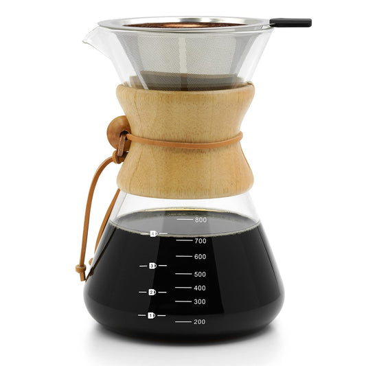 800ML Cafetera De Vidrio Reutilizable,Juego De Cafetera Pour Over Con Filtro De Acero Inoxidable 304, Cafetera De Goteo Manual, Para Cafetería Bar Hogar Oficina Camping