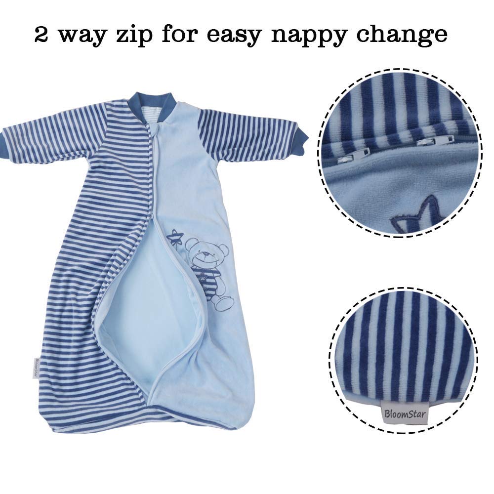 BLOOMSTAR - Saco de dormir para niños pequeños (3-5T), manta de terciopelo de 1.6-1.8 tog con brazos, suave y acogedor saco de dormir para primavera y otoño, extra largo para niños activos