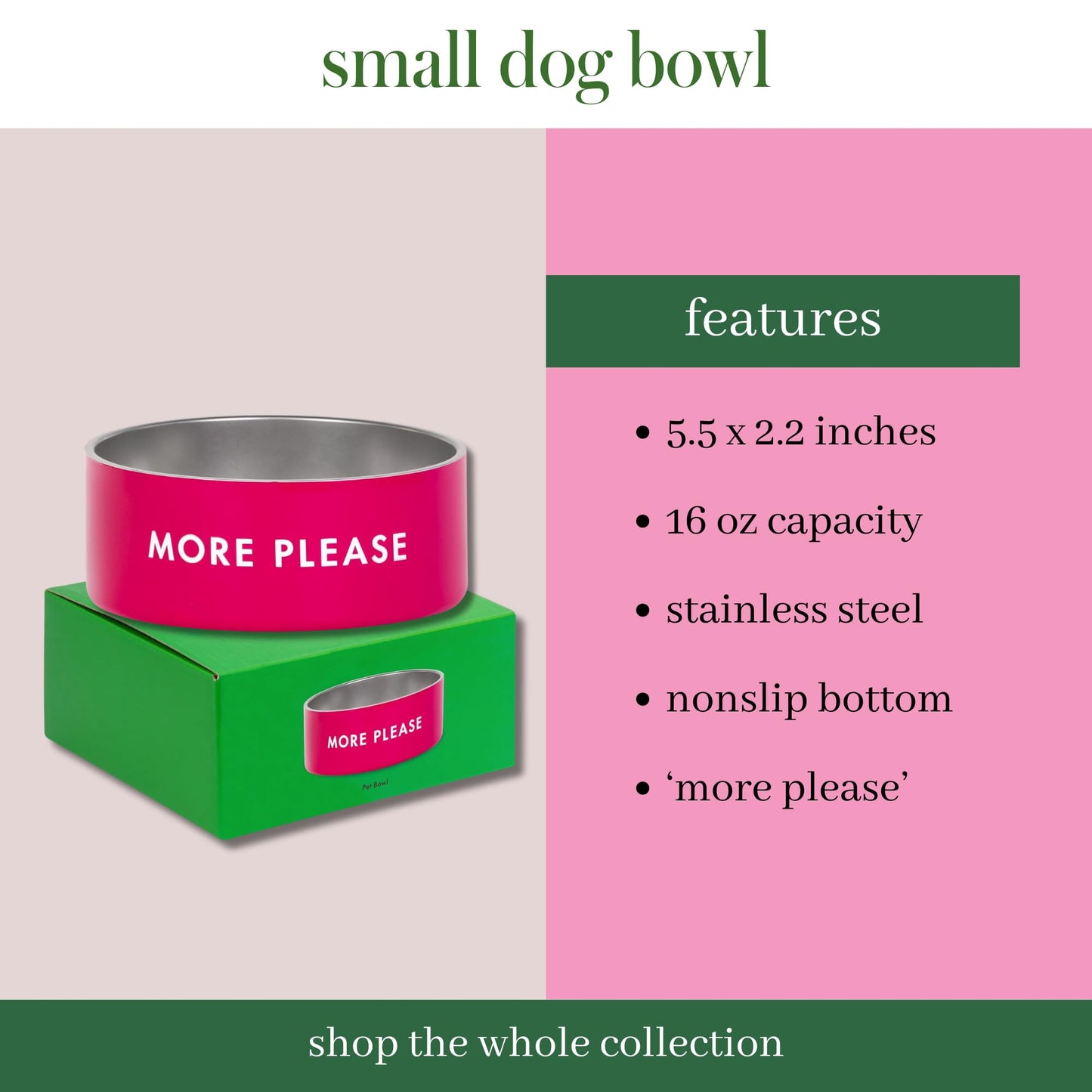 Kate Spade New York - Plato para perro para comida y agua, tazón de acero inoxidable con base antideslizante, capacidad de 2 tazas (16 onzas), tazón pequeño para comida para mascotas o plato de agua para perros, rojo y rosa