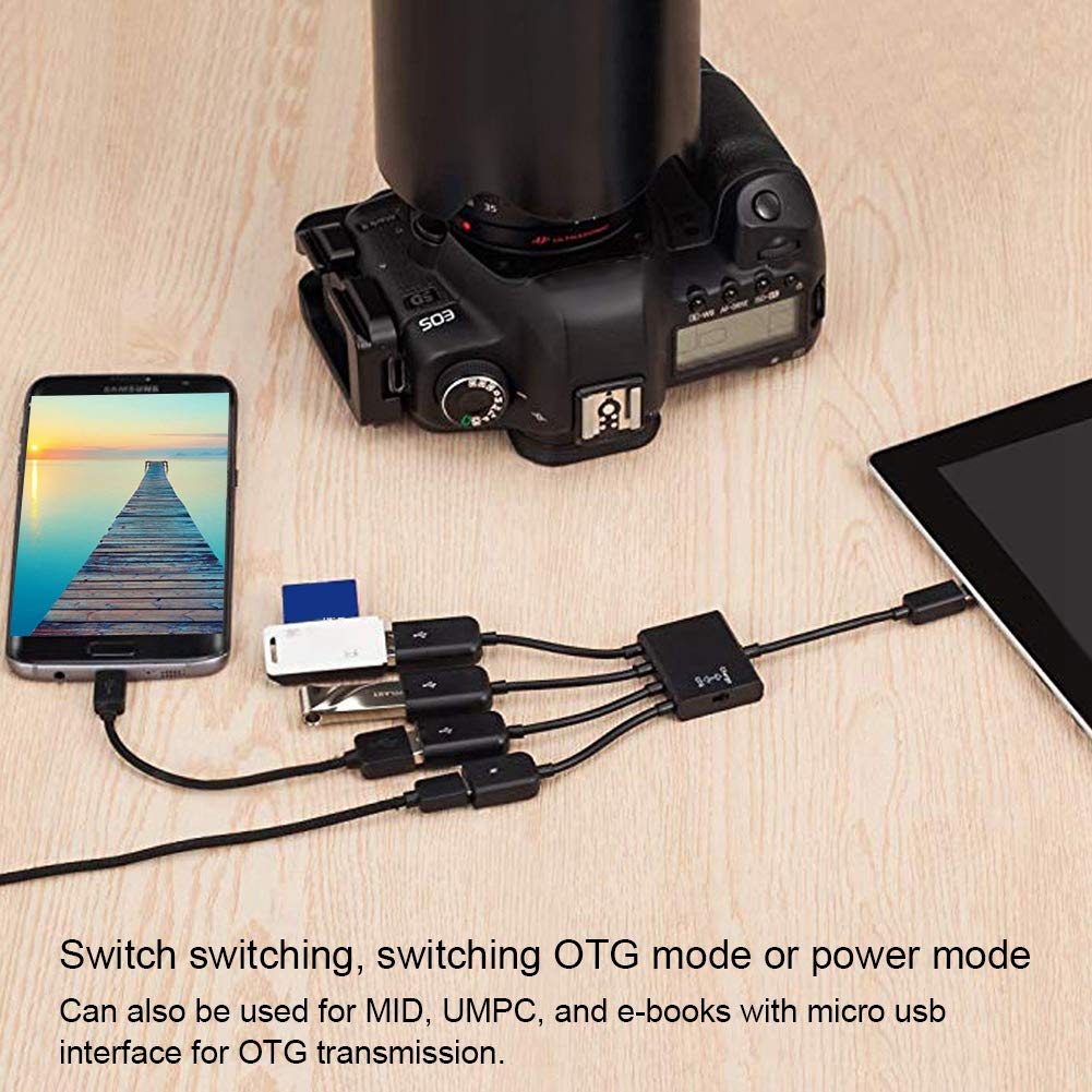 Dioche Adaptador USB HUB con alimentación, Micro USB HUB OTG Cargador de energía Cable Host Cable Lector Tarjetas Convertidor Adaptador para TV Stick