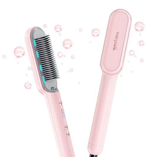 Wavytalk Cepillo alisador de pelo, cepillo iónico para alisar el cabello con 6 ajustes de temperatura, peine alisador de cerámica anticaldo, calentamiento rápido para salón en casa, rosa de