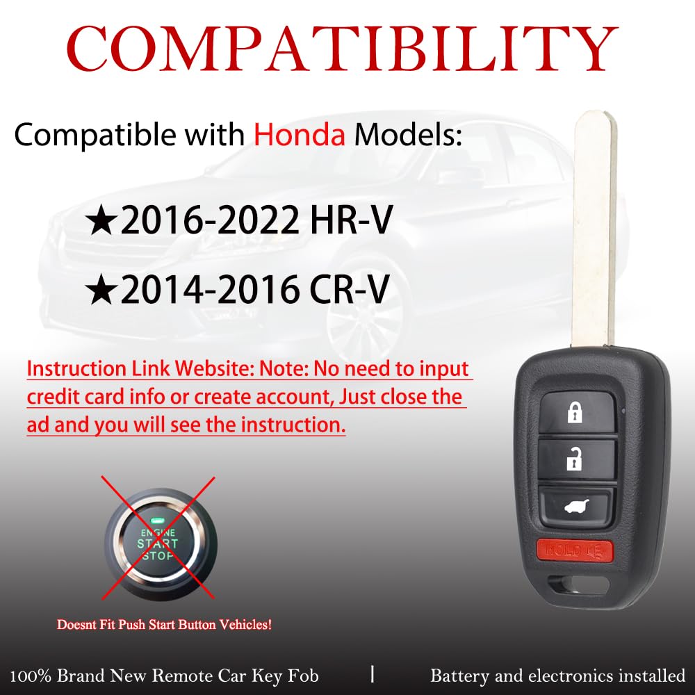 MechanMagic - Llave de repuesto para Honda HR-V 2016 2017 2018 2019 2020 2021 2022/CR-V 2014 2015 2016 MLBHLIK6-1T Control remoto de entrada sin llave 35118-T7S-A00 3 518-T-T-T-T0A-A30 (paquete de 1)