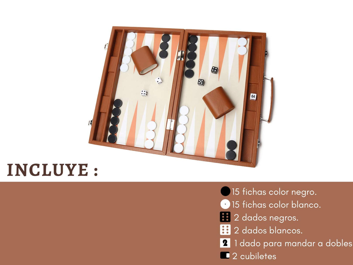 hanylish Backgammon de Cuero Sintético Profesional Elegante con Estuche, Set Completo - Tablero, Dados, Fichas y Cubilete para 2 Jugadores a Partir de 12 Años