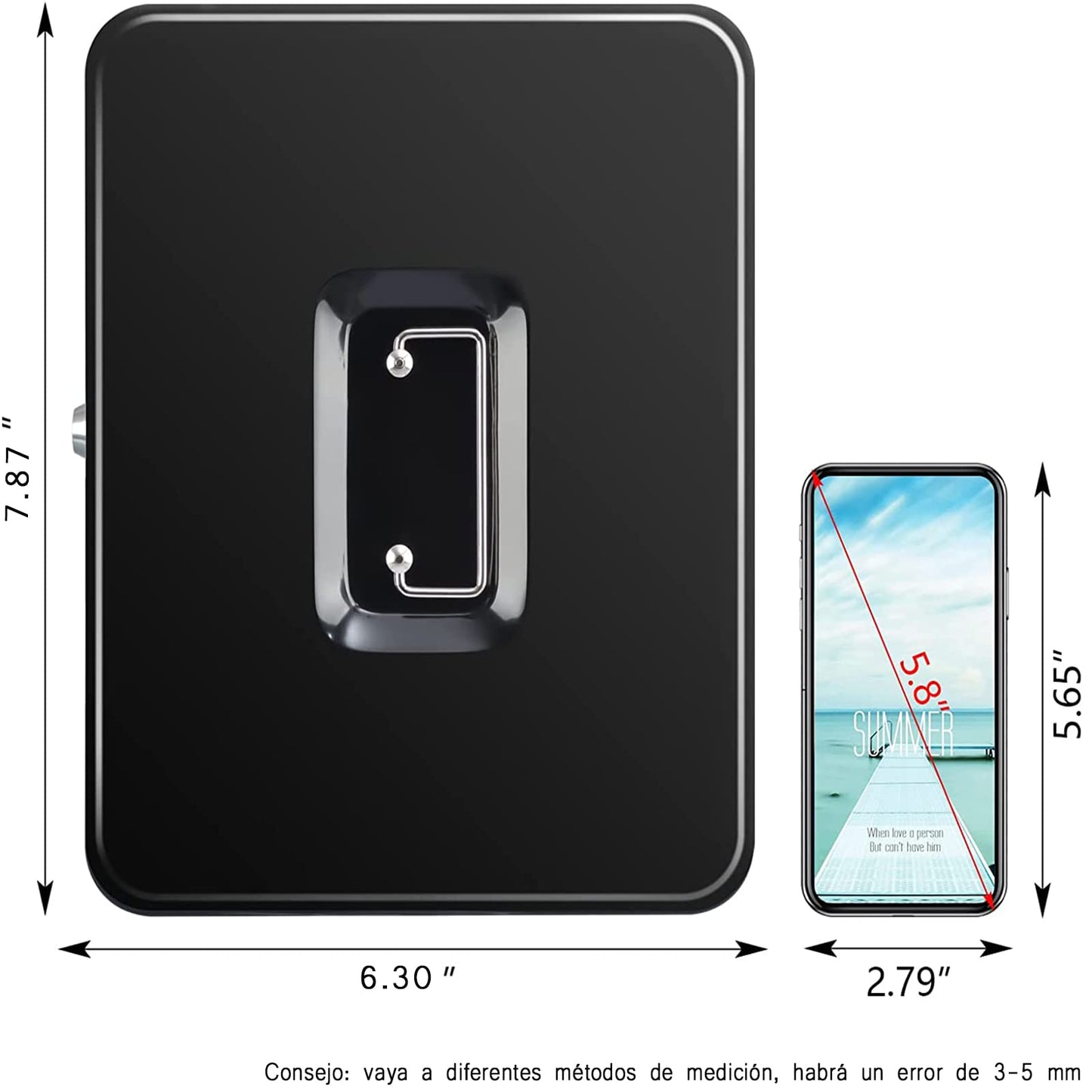 Caja de Dinero MACK222 Negro de Acero Inoxidable Portátil con Llave