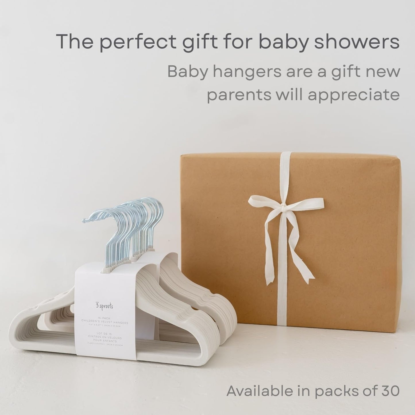 3 Sprouts 30 Perchas de Terciopelo para Bebé y Niños Pequeños - Antideslizantes, Perchas Delgadas para Ropa de Bebé, Color Avellana