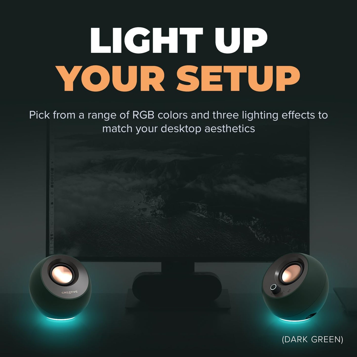 Creative Pebble Pro - Altavoces minimalistas 2.0 USB-C para computadora con Bluetooth 5.3 e iluminación RGB personalizable, diálogo claro y tecnología BassFlex, audio USB, puerto de auriculares, para