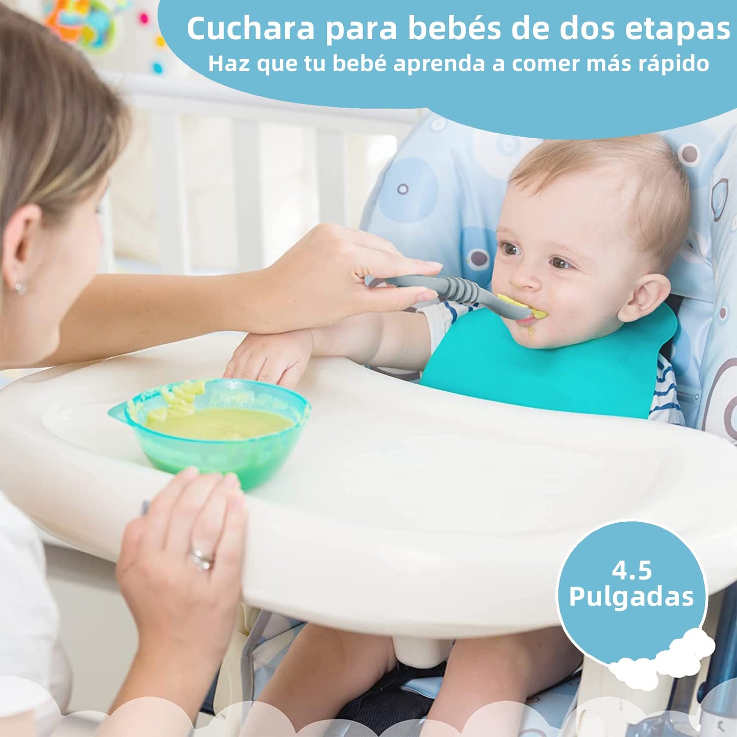 LEIDSANY Cucharas para bebe, cucharas de silicio para dietas de entrenamiento, silicona suave no contiene BPA, ejerce hábitos alimenticios independientes, aptos para bebe de todas etapas(Azul)