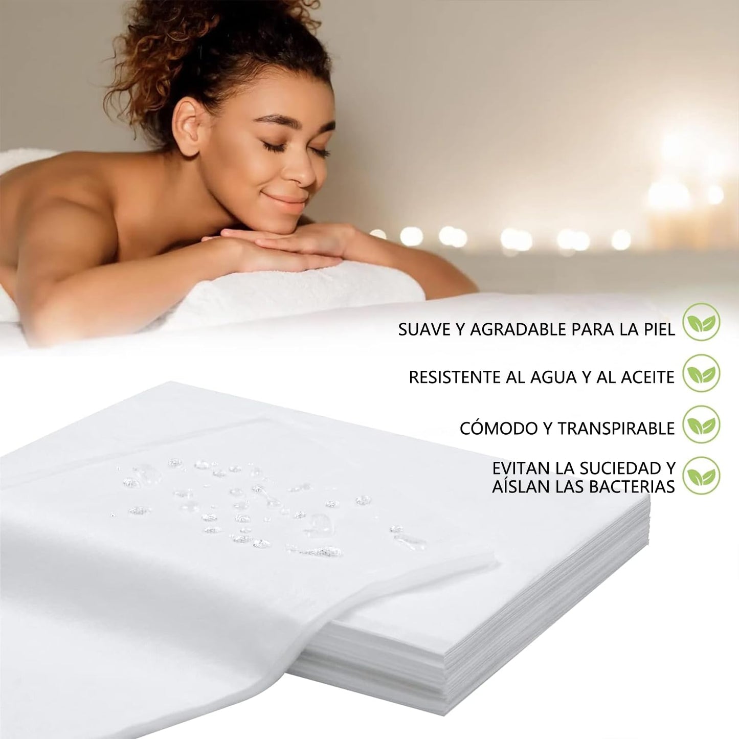 IOWHDS Sabanas desechables camilla masaje, 100 PCS Sabanas desechables cama hotel, Tela No Tejida,Transpirable,Suave, Sábanas desechables Blanco para SPA, Salón de Belleza, Hoteles(180cm*80cm)