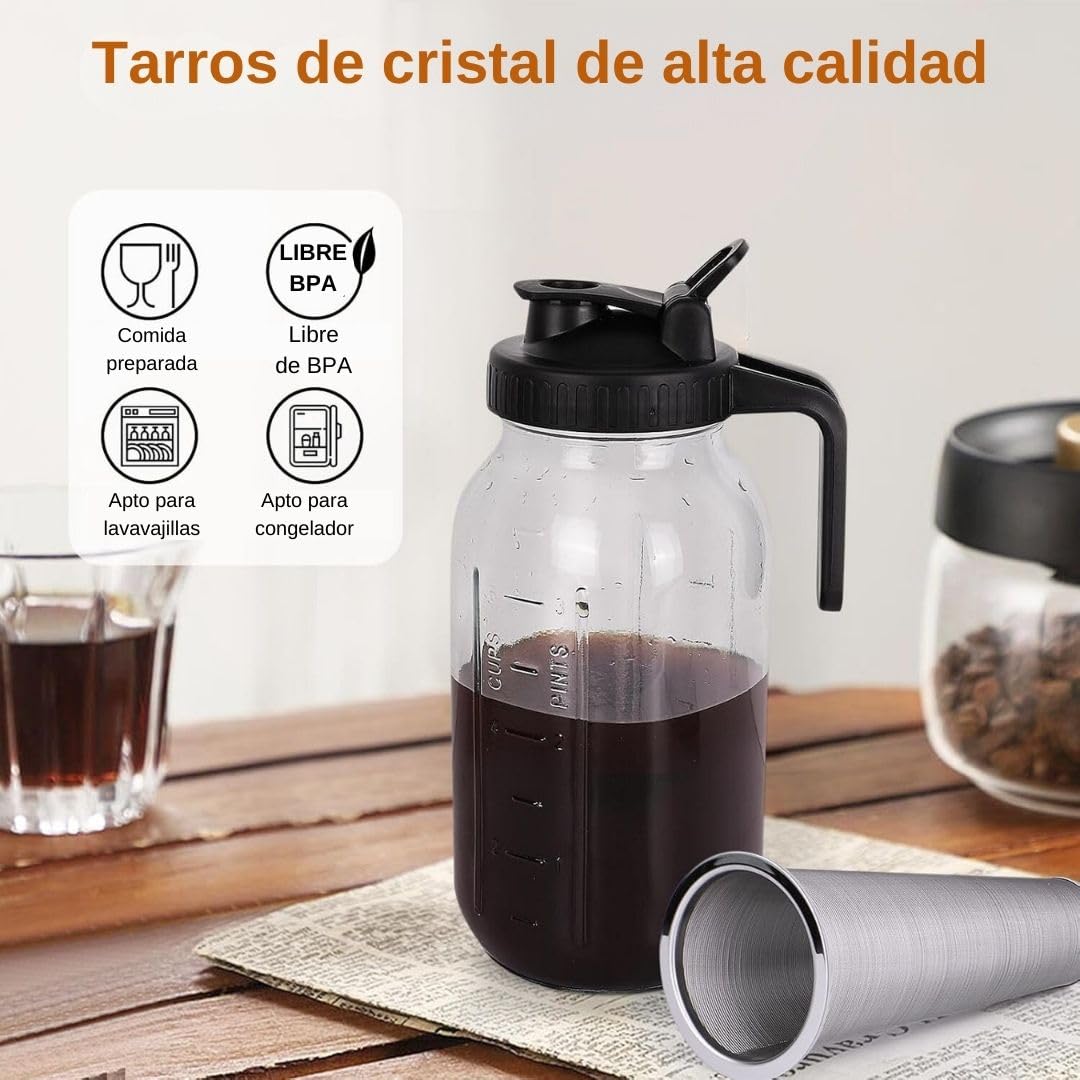 Cafetera U Chef Vidrio Resistente Hermética con Filtro de Acero Inoxidable para Café Cold Brew 1.9 Litros