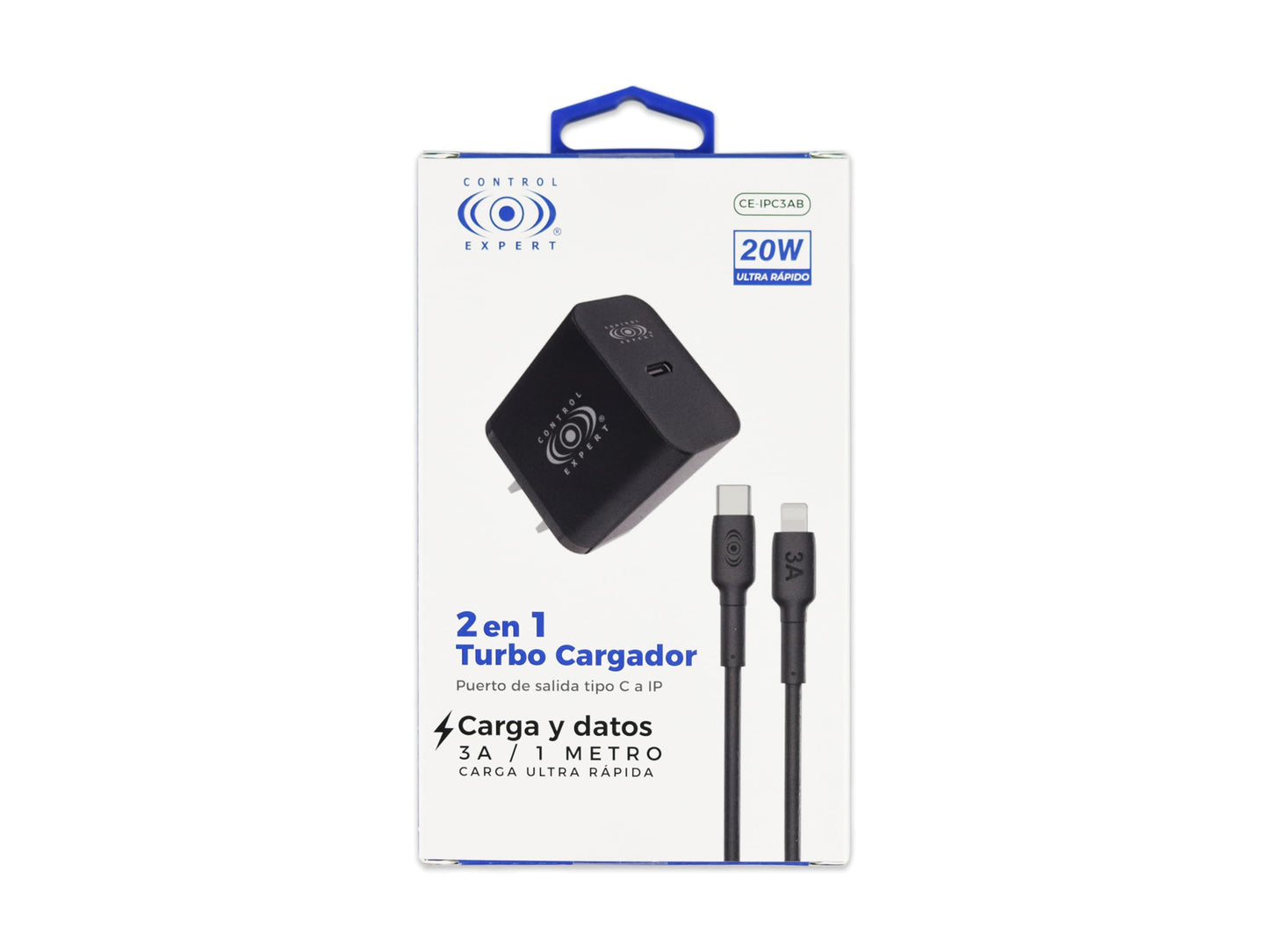 CONTROL EXPERT Cargador Carga Ultra Rápida para iPhone 3A 20W Cable de 1 Metro USB a Lighntning (Negro)