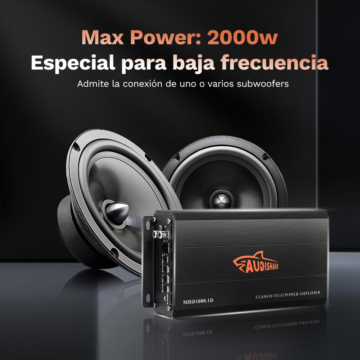 AUDISHAKO 2000W Amplificador de Audio para Coche de 1 Canal,Amplificador para Auto de Clase D, 2 Ohm 500W Subwoofer Amplificador para Motocicletas, Coches Deportivos y Otros Sistemas de Audio