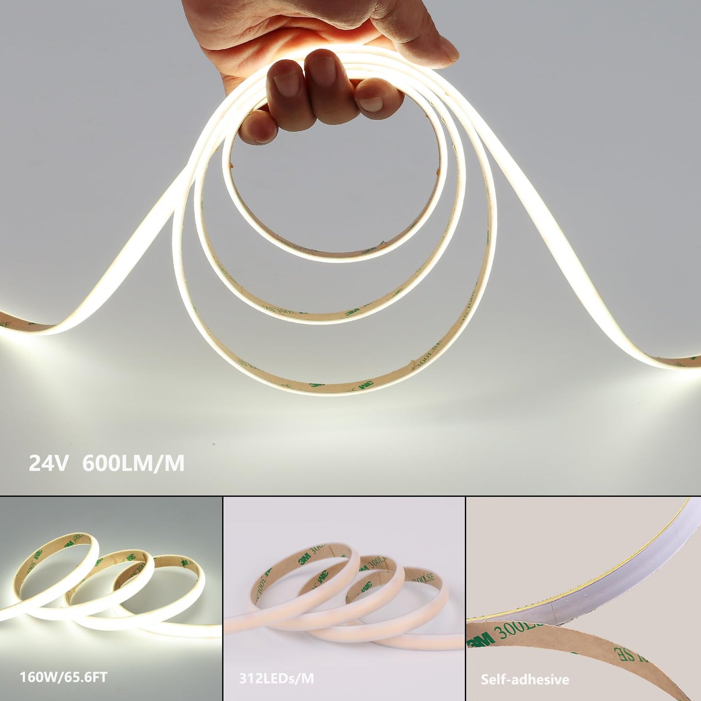 BENLUN Tira LED COB Difusa 24V 20 Metros (10 Metros x 2), 6000K Blanco Frio Luces LED Exterior Silicona Lechosa Impermeable, CRI 93 Luz de LED con Transformador para Habitacion Decoración