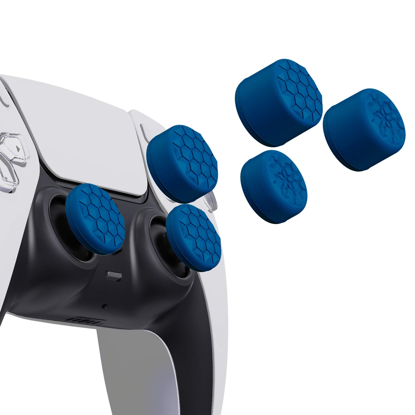 Agarres de Pulgar PlayVital Azul Grano de Diamante y Grieta para PS5, PS4, Xbox Series X/S, Xbox One, Switch Pro con 3 Alturas Convexas y Cóncavas