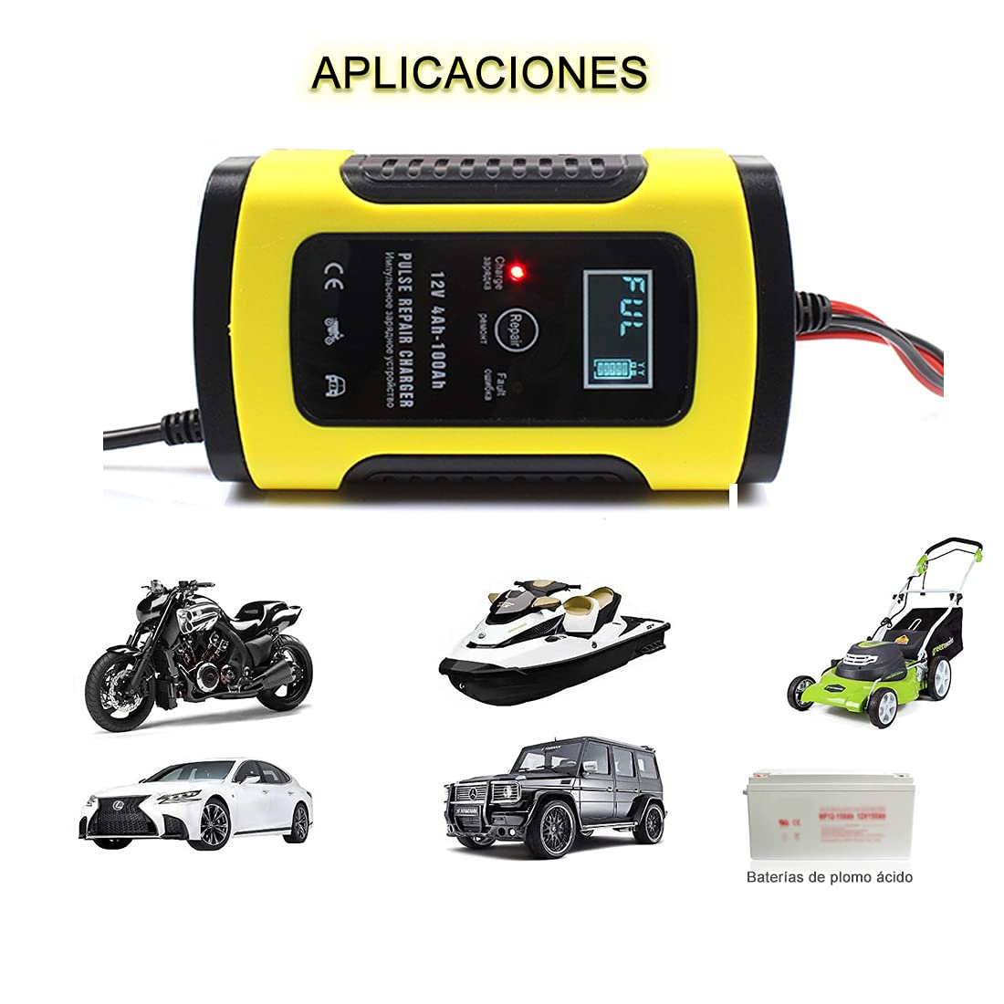 DQST Cargador de Bateria de Auto 12V 6A con LCD Pantalla, Ajuste Inteligente de Corriente para Cargar y Proteger La Batería. Aplicado a Coche, Motocicleta, SUV.