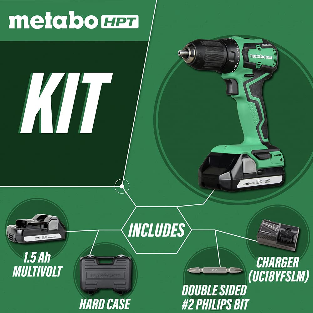 Metabo - HPT DS18DDX Taladro inalámbrico de 18 V, subcompacto, motor sin escobillas, batería de iones de litio