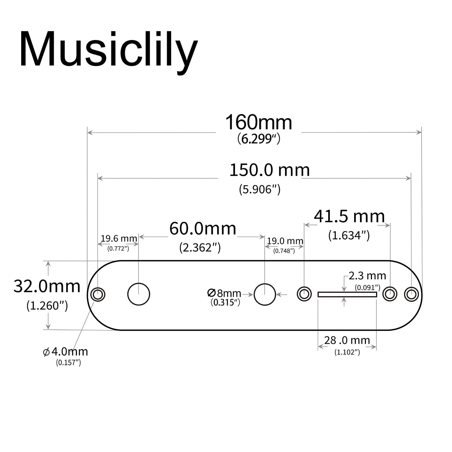 Musiclily 2 Agujeros Placa de Control para Guitarras Estilo Tele, Negro