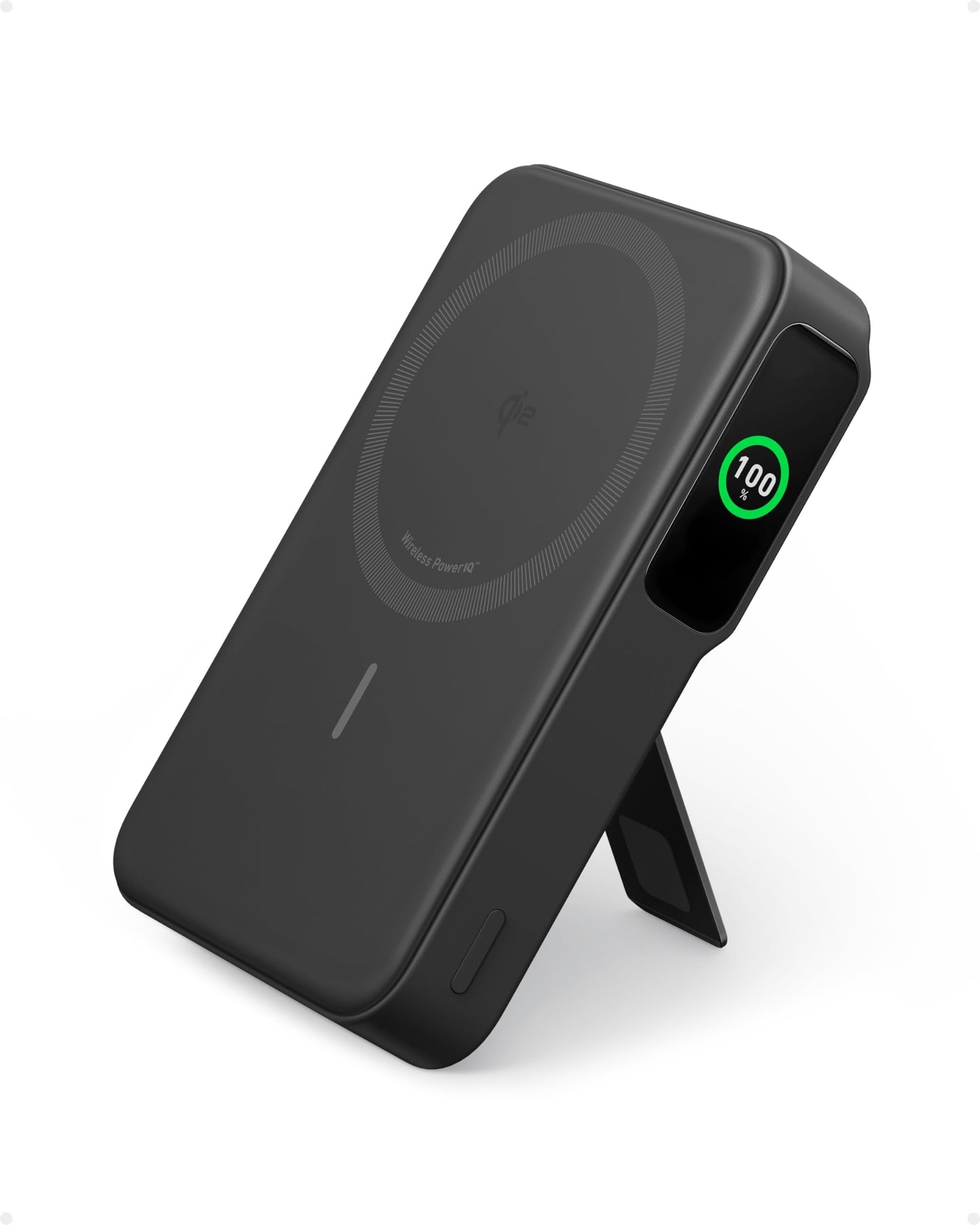 Anker MagGo Power Bank de 10,000 mAh con Pantalla Inteligente y Soporte Plegable, Carga Ultra Rápida de 15W con Certificación Qi2 Compatible con MagSafe, Solo para iPhone 16/15 (Incluye Cable USB C)