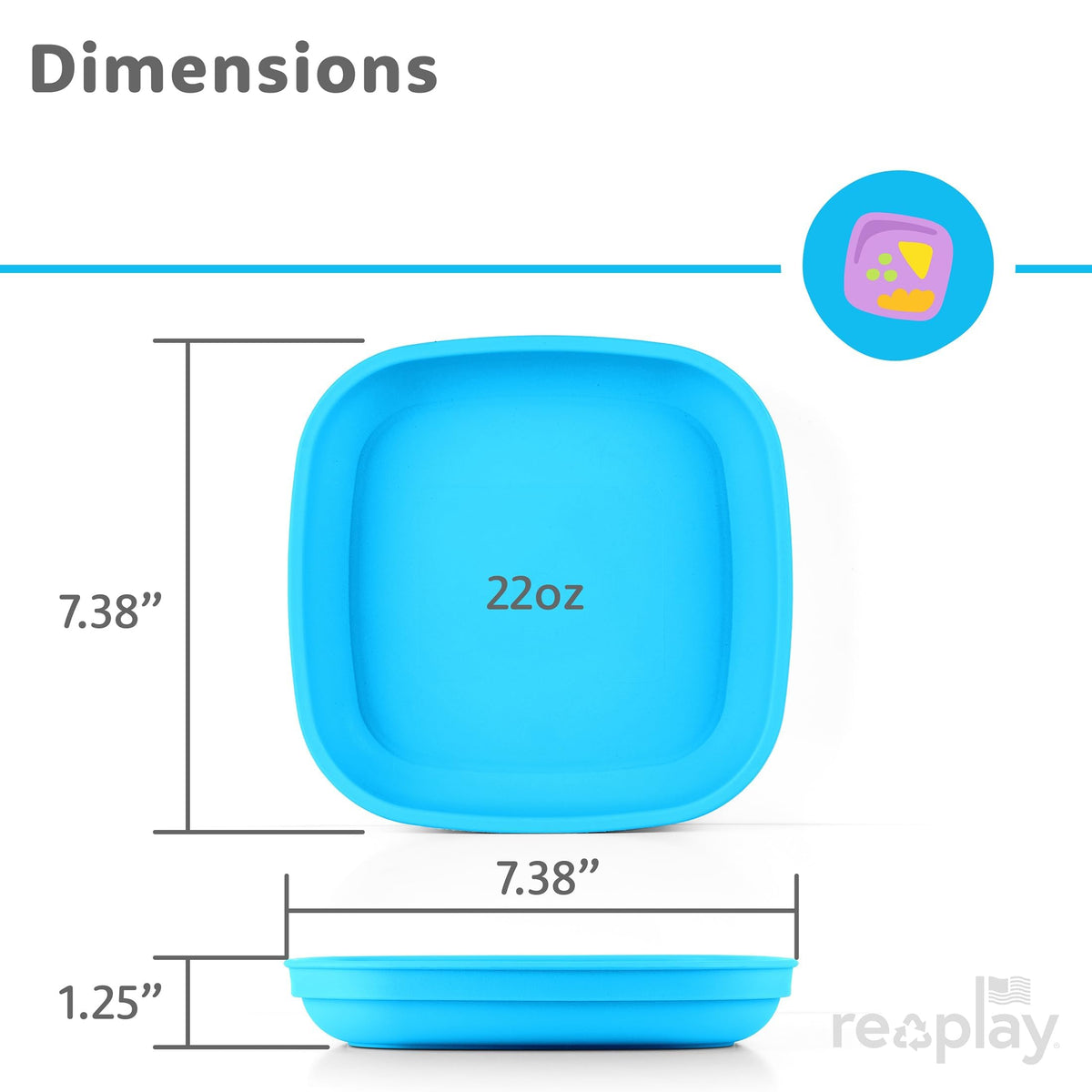 Re-Play - Platos para niños pequeños, 22 onzas, con paredes profundas y 1 tapa, aptos para lavaplatos y microondas, fabricado en Estados Unidos, juego de 3-7.37 x 1.25 pulgadas, color azul verdadero