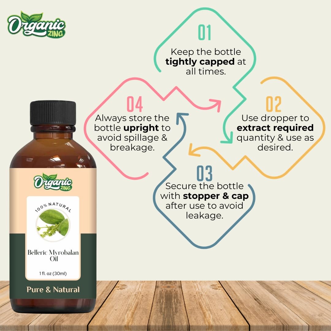 Organic Zing Belleric Myrobalan (Terminalia bellirica) Oil | Pure & Natural Essential Oil for Skincare & Hair Care - 30ml/1.01fl oz