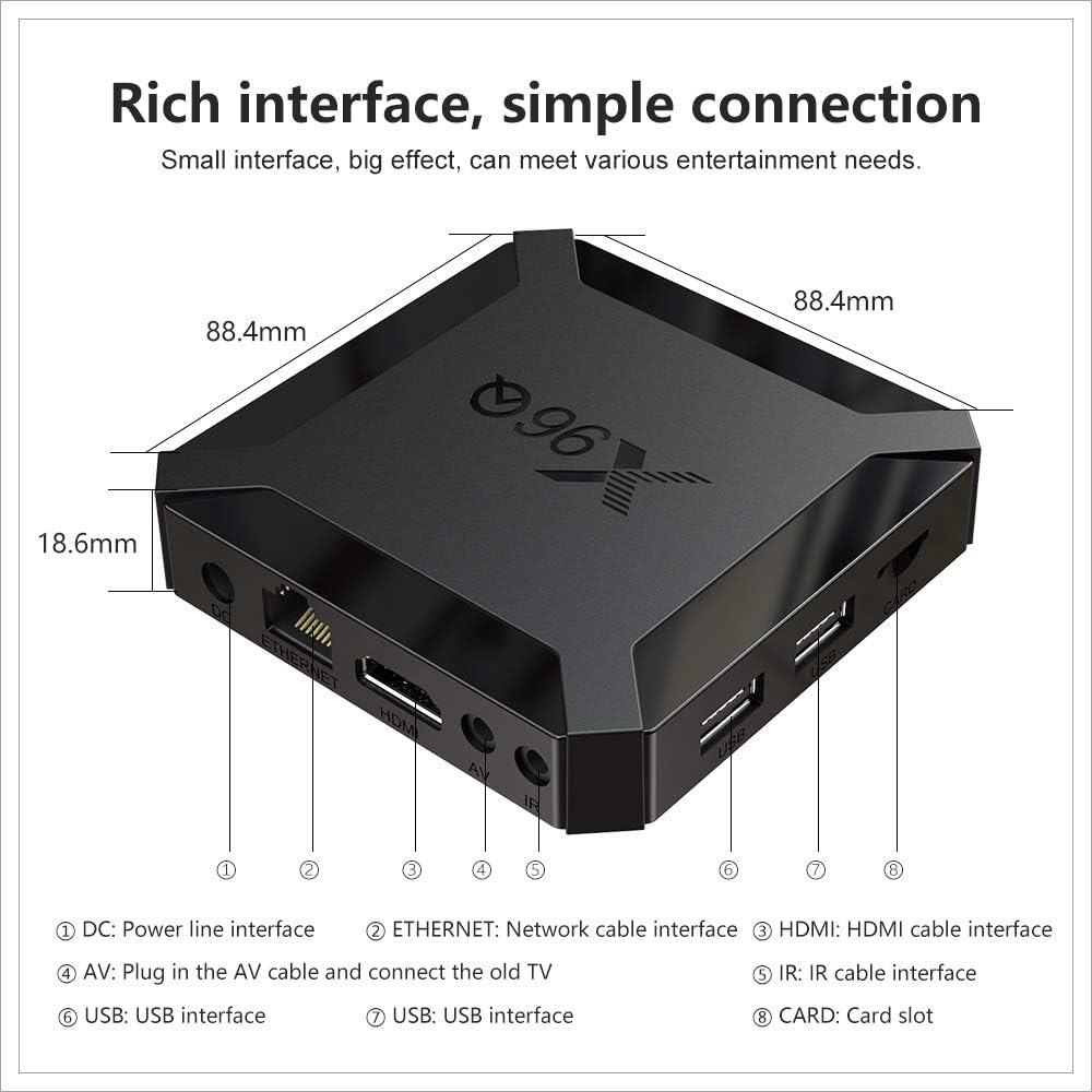 Android TV Box 10.0, X96Q Android TV Box 2GB RAM 16GB ROM Allwinner H313 Quad-Core 64bit con WiFi 2.4G USB Ultra HD 4K H.265 3D Home Smart Player