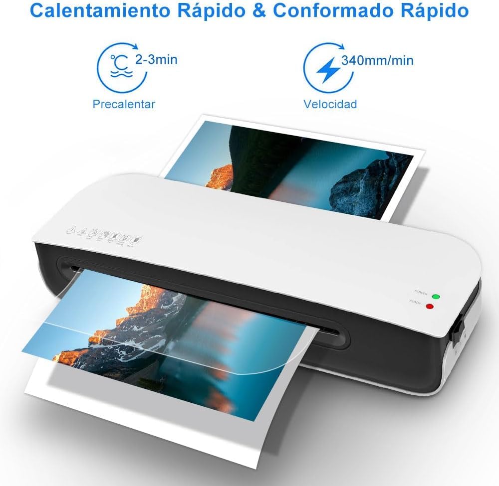 Laminadora Térmica, Enmicadora Tamaño Carta y Oficio,con Cortador de Papel y Redondeador de Esquina,75 Hojas Laminas (25*A4, 25*A5, 25*4R), Plastificadora 9 Pulgadas Frío y Caliente para Hogar,Oficina