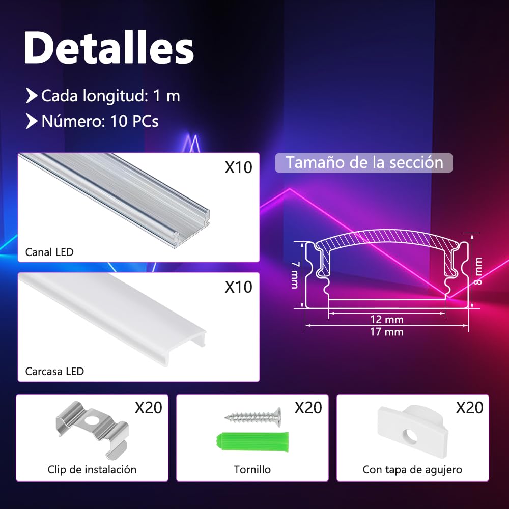 Phayfity Paquete de 20 Unidades de Difusor de Canal LED de 1 M en Forma de U con Cubierta Lechosa, Canaleta para Tira Luz LED,Perfil de Aluminio para Tira de Luz LED