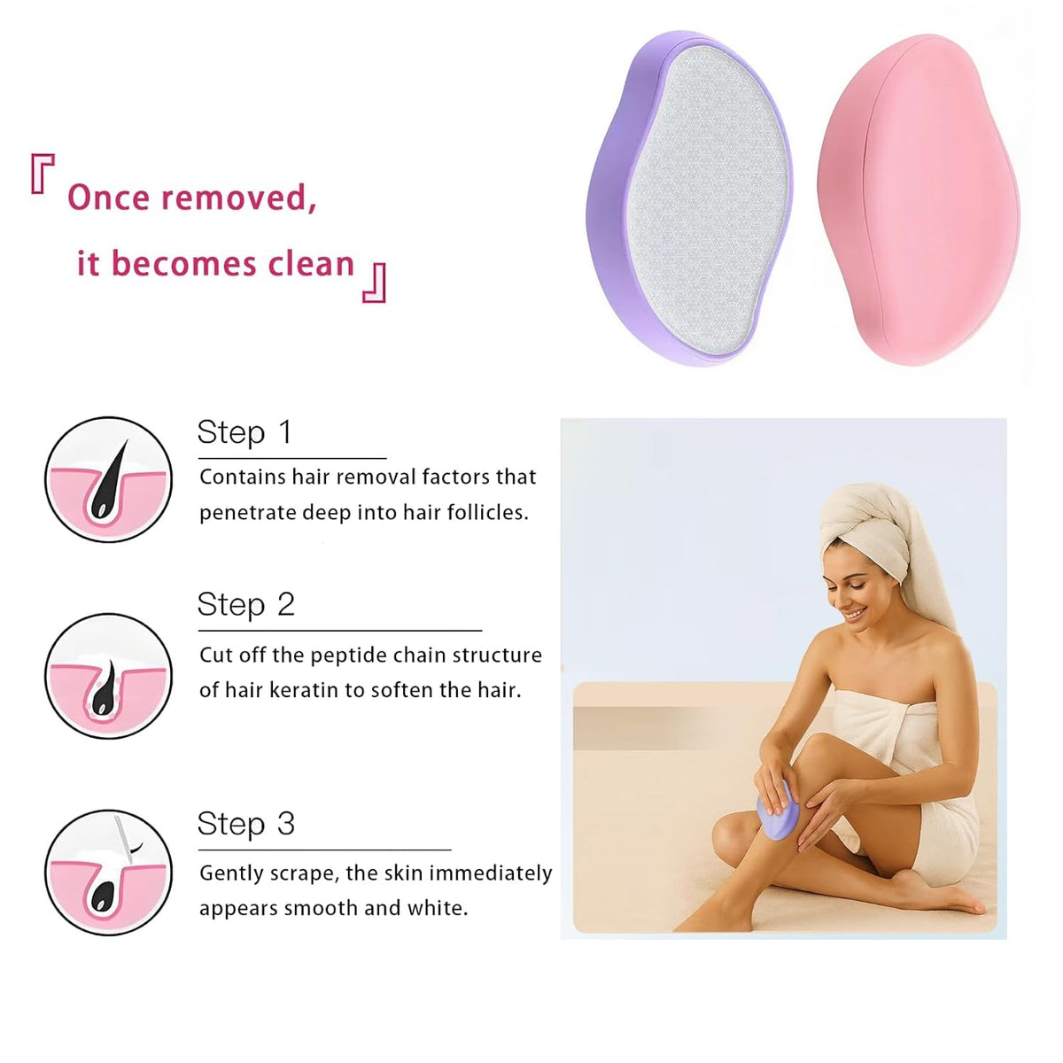 MINOCHI 2 unidades de depilador de cristal reutilizable para mujer, depiladora de cristal indolora para mujeres y hombres, exfoliación mágica indolora para eliminar el vello.