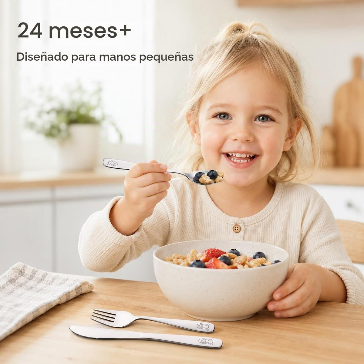 Exzact Children's Flatware 9 Pieces Set - Stainless Steel Cutlery/Silverware 3 x Safe Forks, 3 x Table Knife, 3 x Tablespoons - Safe Kids Toddler Utensils Lunch Box (Engraved Dog Cat Bunny) (WF850-S9)