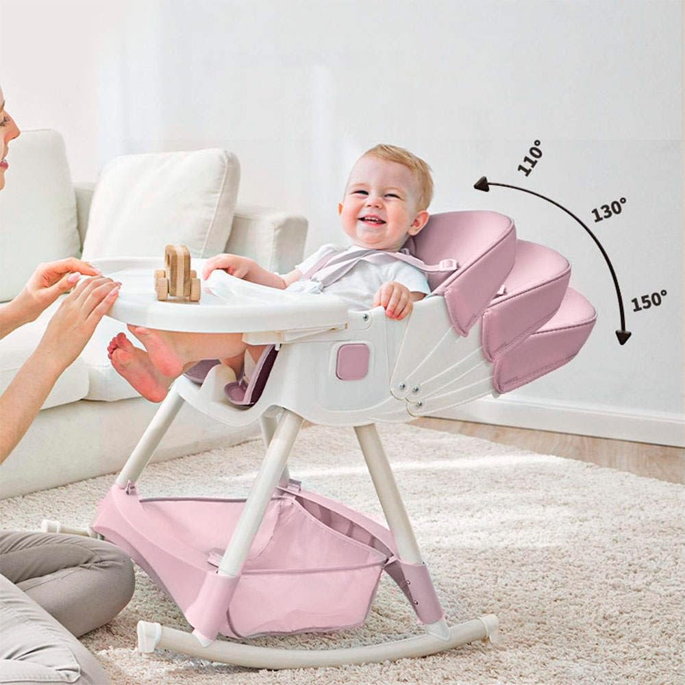 Silla alta para bebe, silla periquera para comer silla para bebe 6 en 1 con babero vaso entrenador y plato de comida, facil de armar, plegable multifuncion (Rosado)