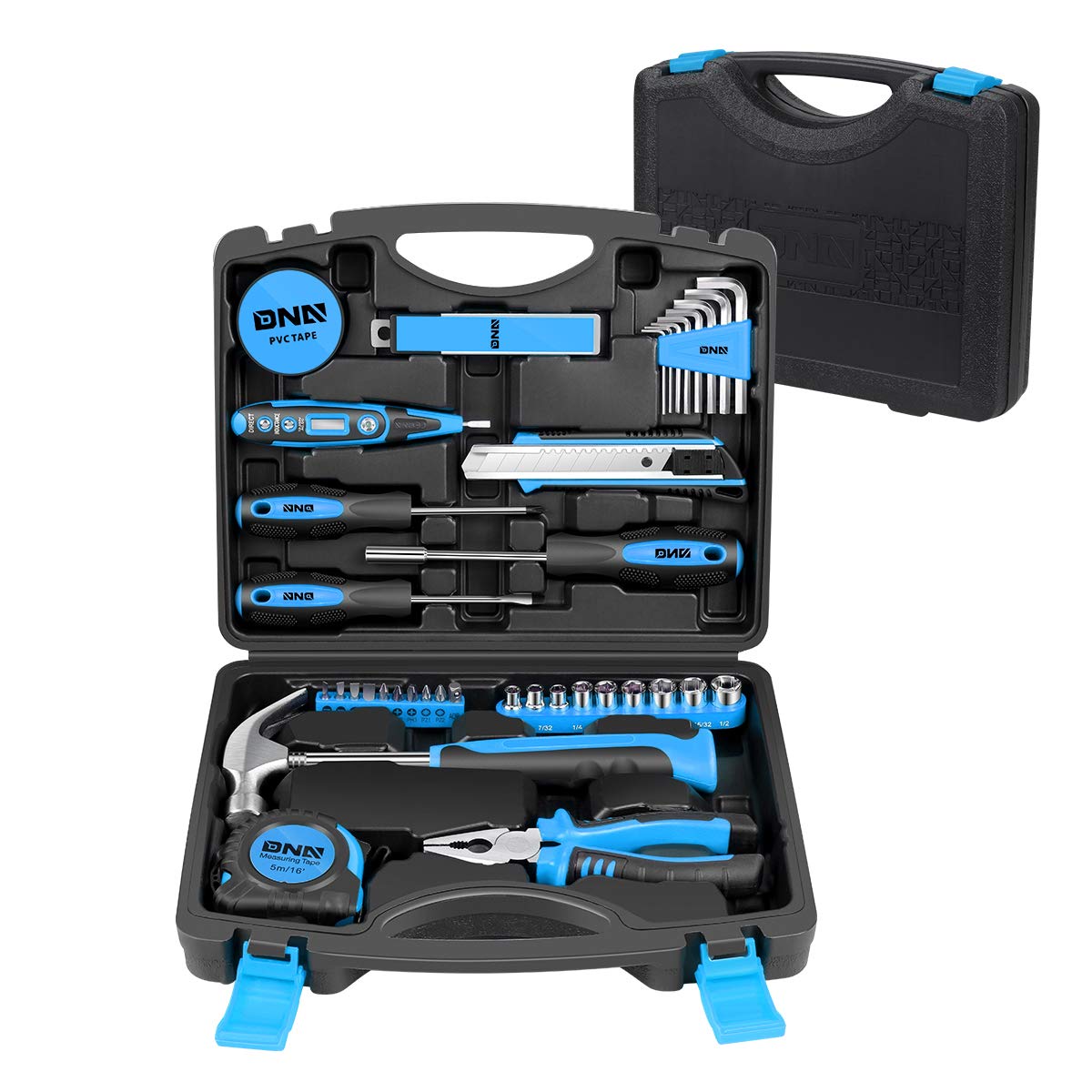 DNA MOTORING Juego de 46 piezas de herramientas para el hogar, reparación eléctrica, destornilladores de precisión, probador de voltaje, alicates de martillo, kit de bricolaje (TOOLS-00013)