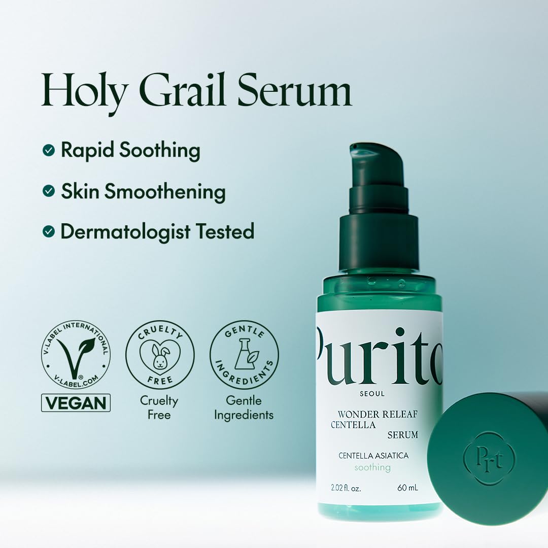 PURITO SEOUL Wonder Releaf Centella Serum Korean Centella, Ampoule, Soothing, Barrier Strengthening, Recovery Facial Serum for face, K-Beauty, 60ml 2fl.oz