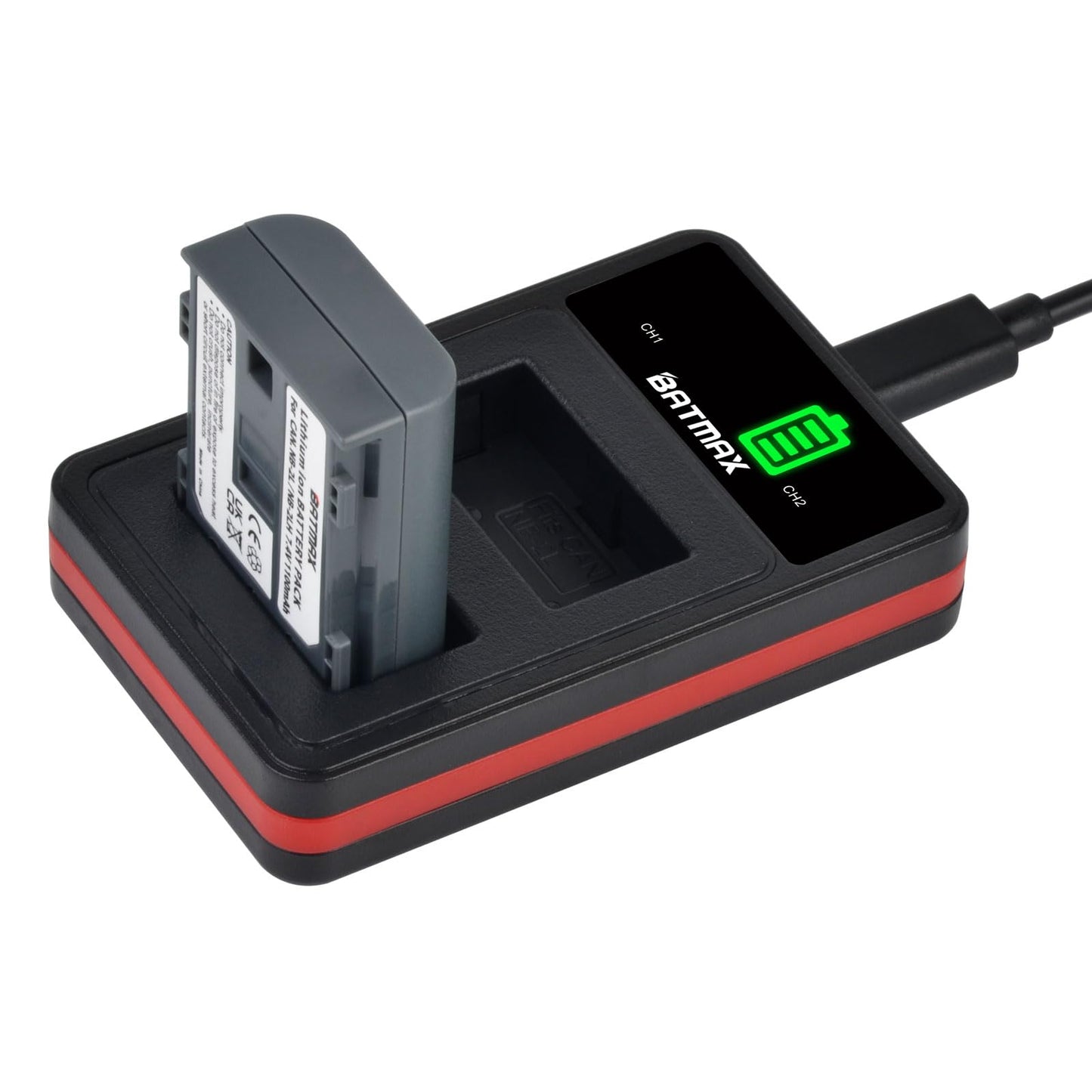 Batmax 2Pcs NB-2L NB-2LH Battery + Built-in USB LED Charger for Canon PowerShot G7 G9 S80 S70 S60 S50 S45 S40 S30, Canon DC410 DC420 EOS 350D 400D Digital Rebel XT XTi, VIXIA HF R10