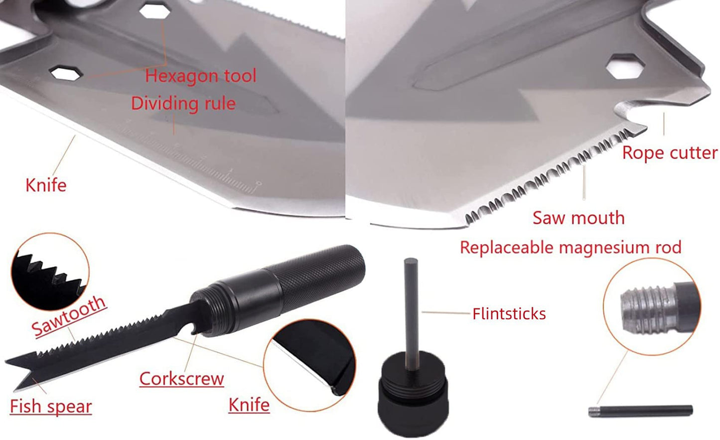 CRSUSUKJ - Pala de supervivencia, pala de campamento, pala de emergencia, herramienta de supervivencia para pala táctica, herramienta de entrenamiento para todoterreno, camping, jardinería, playa,