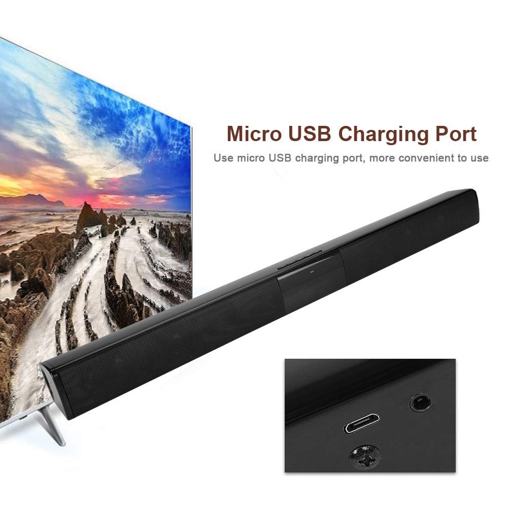Ciglow Barra de Sonido de TV, Barra de Sonido Bluetooth Soporte de Altavoz inalámbrico Recargable Tarjeta TF Radio FM Altavoz inalámbrico de Sonido Envolvente para Cine en casa con Sonido Grave