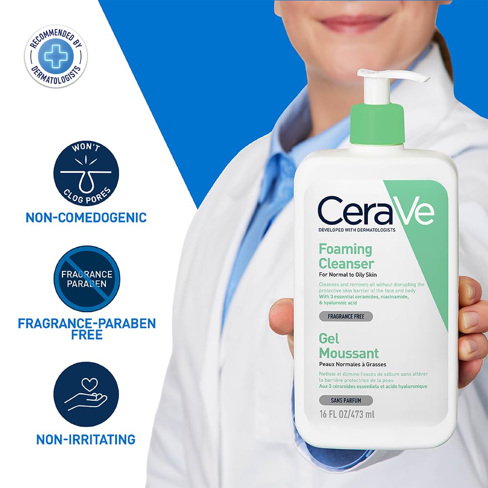 CeraVe Gel Limpiador Espumoso Diario para Piel Mixta, Grasa o con Acné 473ml