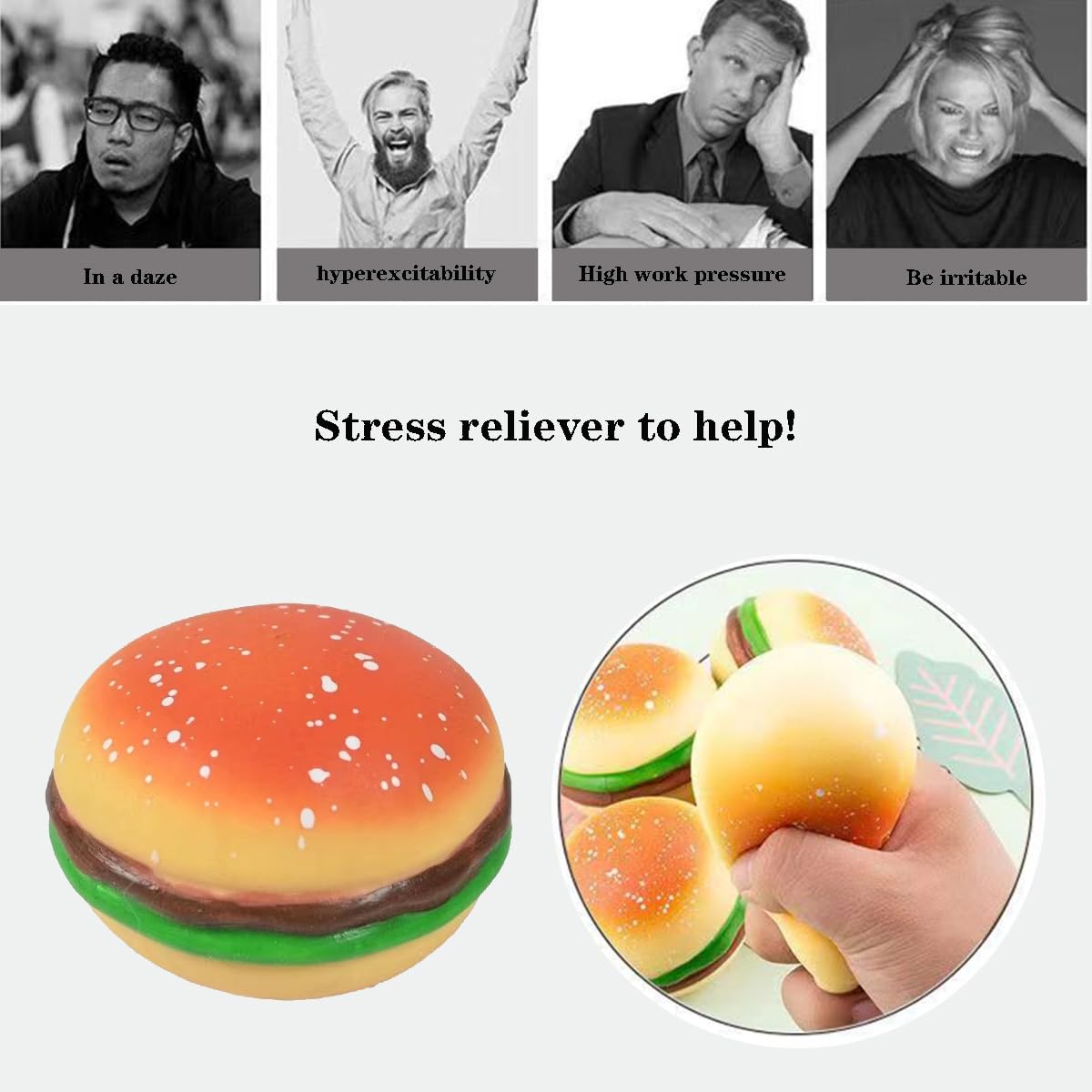 AHYCS - Juguetes para hamburguesas, juguetes para apretar hamburguesas, juguetes para hamburguesas estirables para aliviar el estrés, juguete divertido y novedoso, juguete de simulación para
