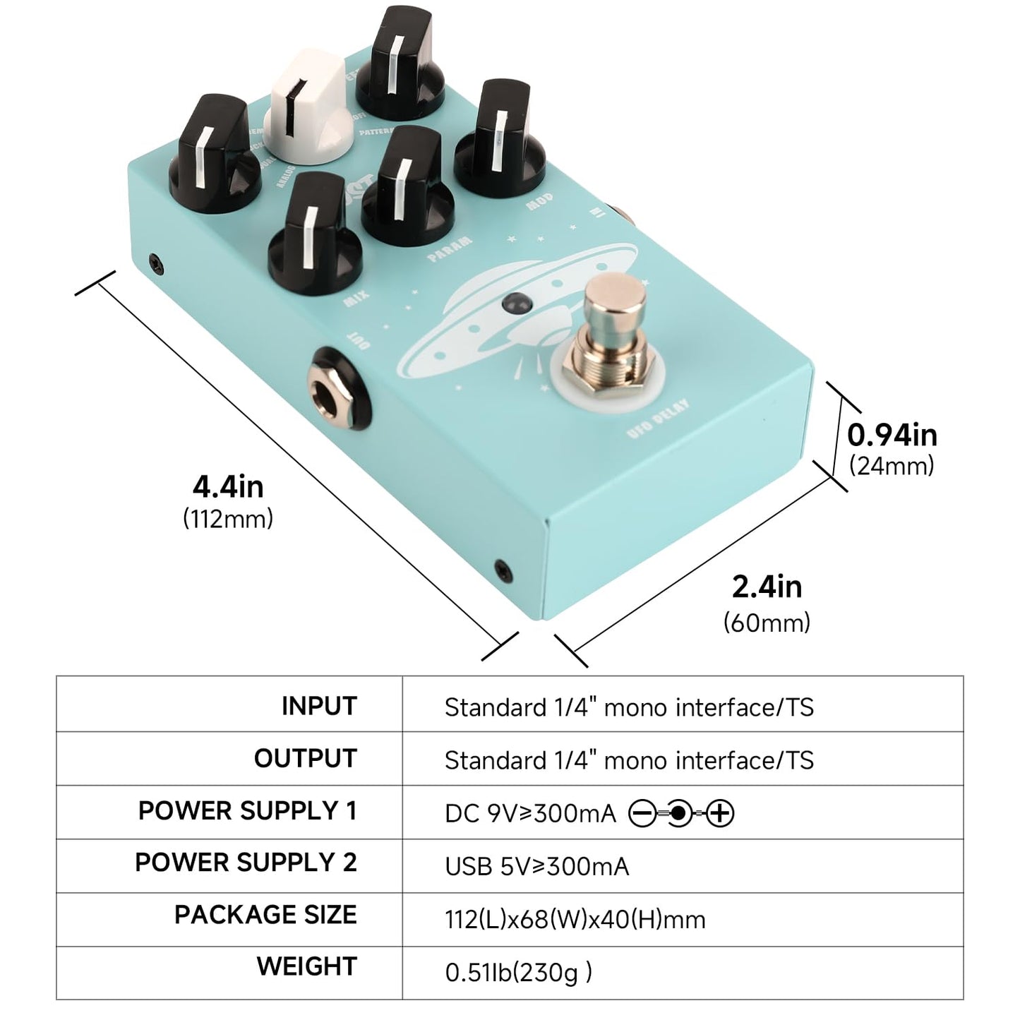 GHOSTFIRE Pedal de retardo de guitarra para tableros de pedales, 9 efectos de retardo diferentes para guitarra eléctrica, bajo, cinta, bypass verdadero (retardo OVNI)