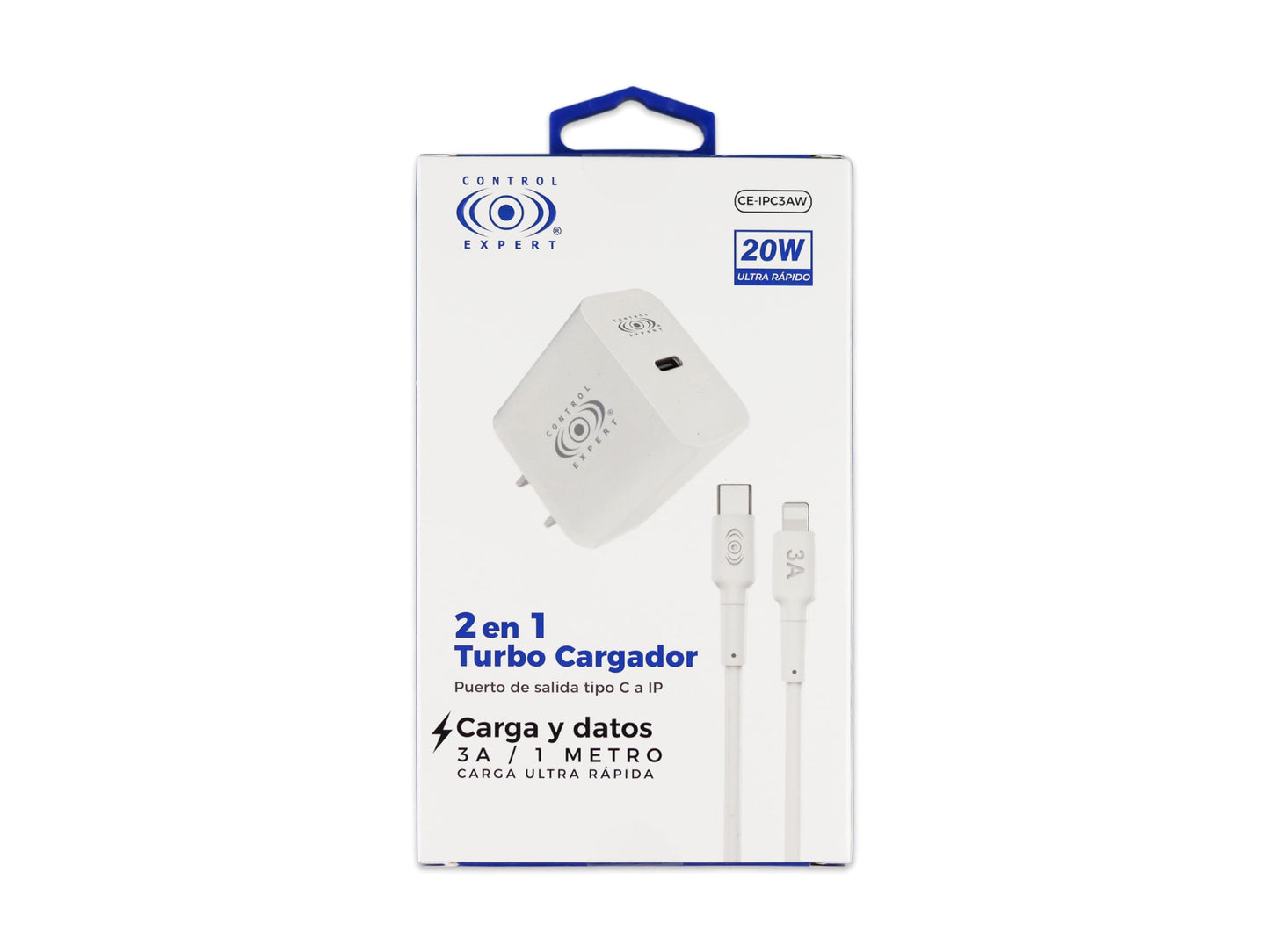 CONTROL EXPERT Cargador Carga Ultra Rápida para iPhone 3A 20W Cable de 1 Metro USB a Lighntning (BLANCO)