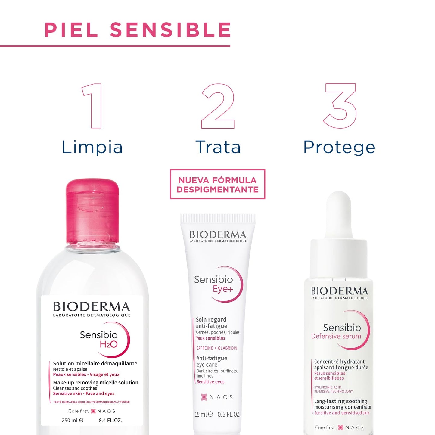 BIODERMA, Agua Micelar, Sensibio H2O, Desmaquillante para Piel Sensible, Calma y Reduce la Irritación, 250 ml