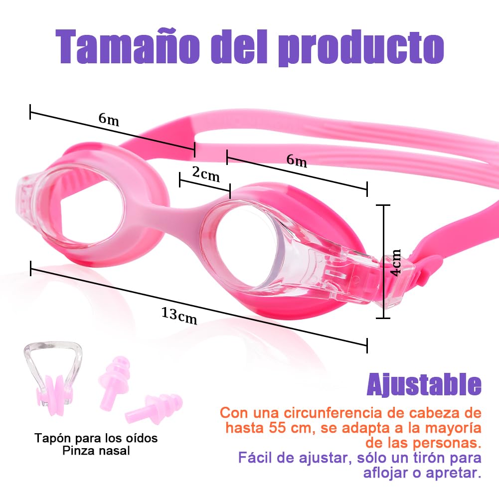 Gafas de Natación Niños 2 Pares - Antivaho + Silicona Ultra Suave, Edad 3-14 Años (Unisex)
