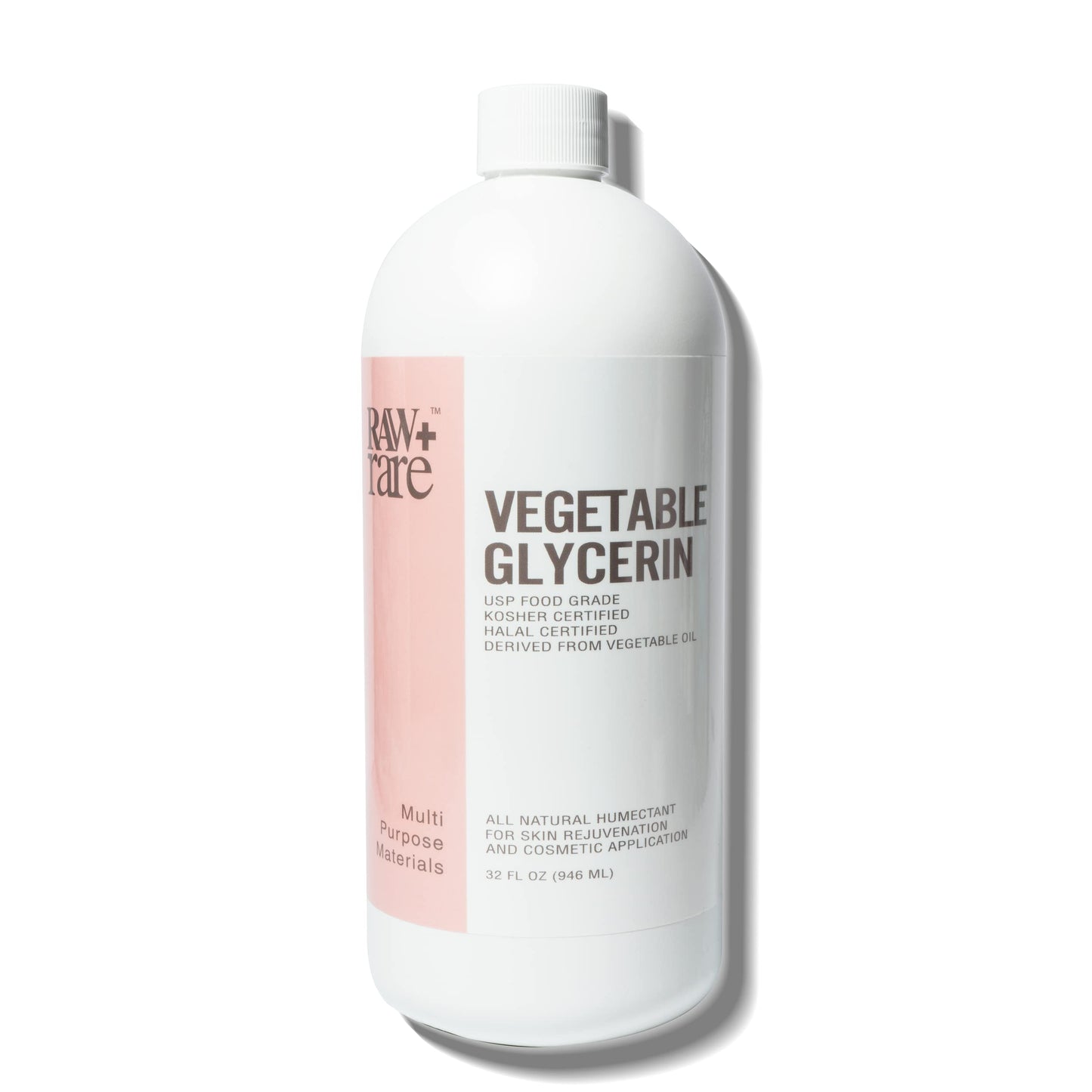 Glycerin Vegetable Quart, Food Grade Pharmaceutical USP Grade 99.7% Pure, Soap Base Oil, Natural Solution and Humectant for Cosmetics, Art Crafts, Kosher, Halal by Raw Plus Rare (32 fl oz)