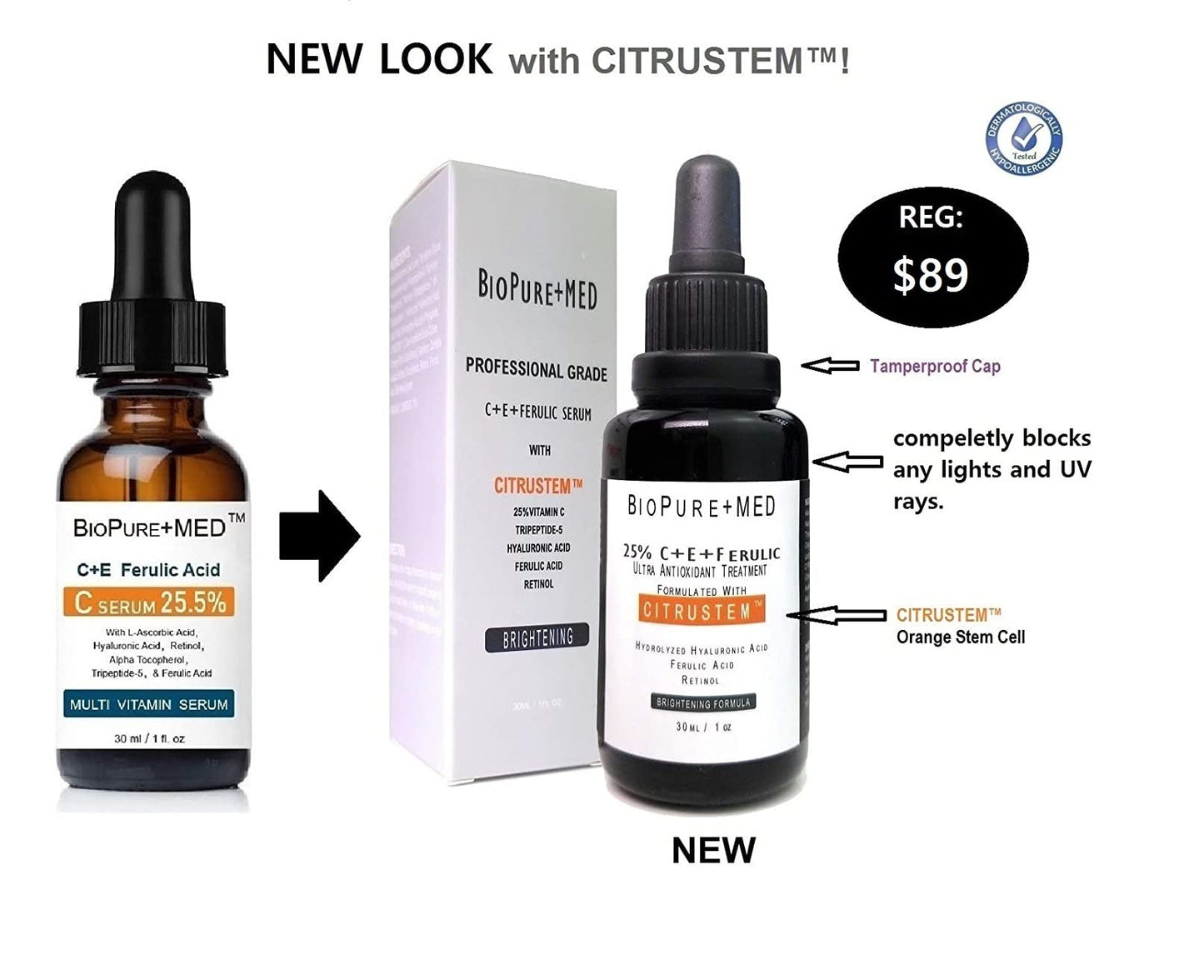 Sérum Facial BioPureMED 25.5% Vitamin C E Ferulic Acid con Retinol Tripeptide-5 Ácido Hialurónico Iluminador Antiarrugas для Mujer