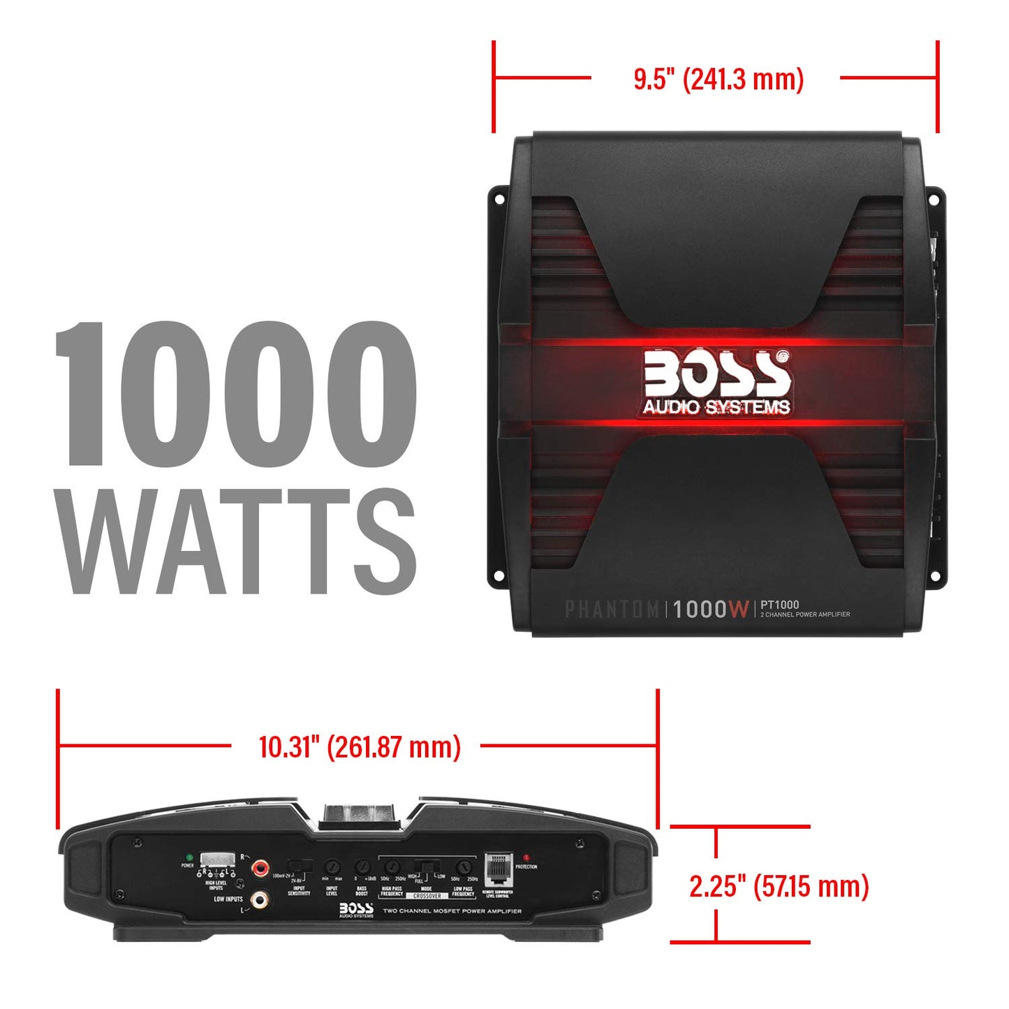 Boss Audio PT1000 Phantom 1000W 2 Channel Full Range, Class A/B Amplifier