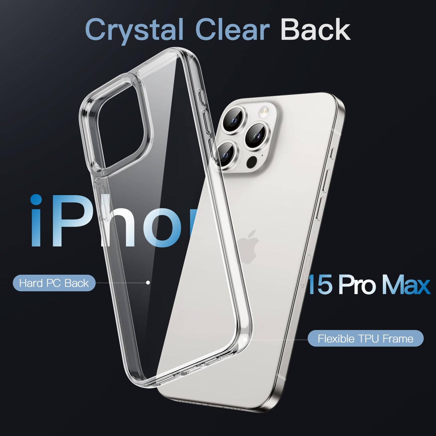 JETech Funda para iPhone 15 Pro MAX 6.7 Pulgadas, Anti-Amarillo Antigolpes Carcasa, Antiarañazos Respaldo Transparente (Transparente)