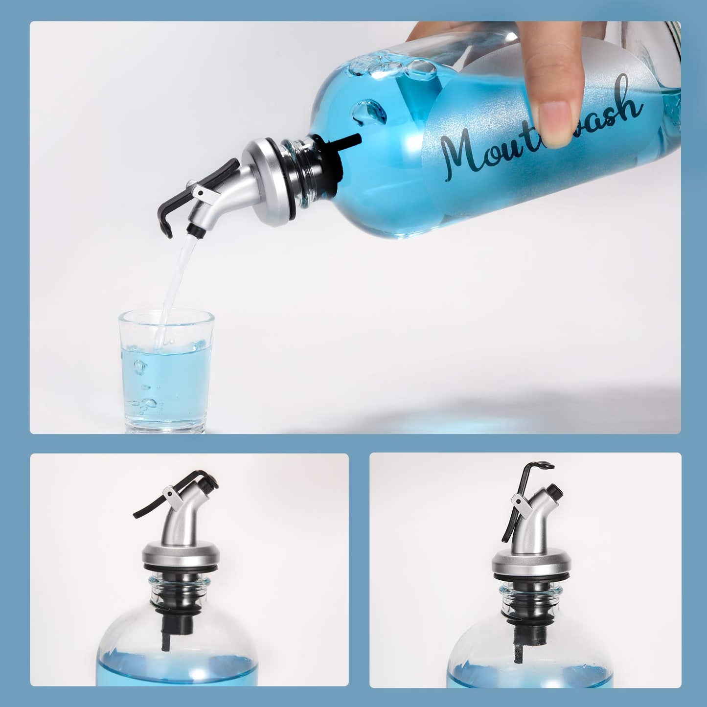 Dispensador de Enjuague Bucal de Vidrio AOZITA Transparente con Boquilla y Vaso Medidor