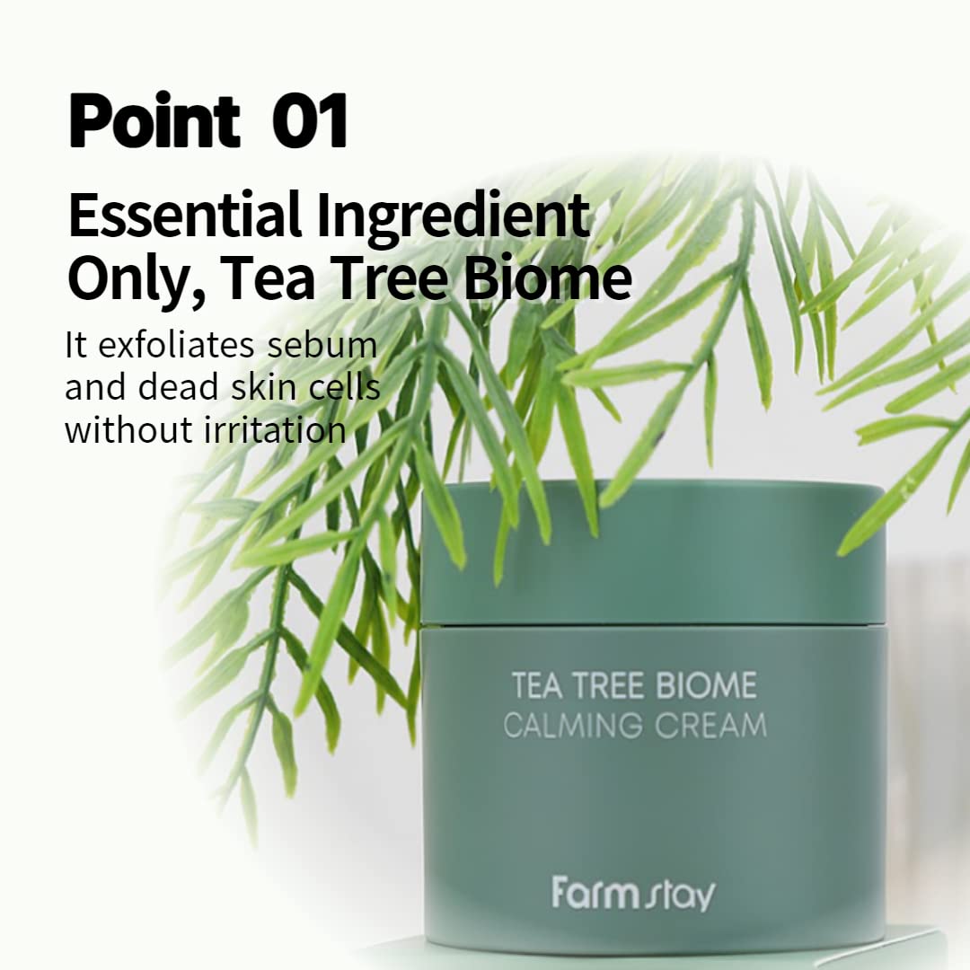 Farm Stay FARMSTAY Tea Tree Biome Calming Cream - Daily Face Moisturizer, Korean Skin Care, Calming and Hydrating Cream for Dry, Sensitive Skin, Tea Tree Face Cream, Wrinkle Improvement, 2.70 Fl. Oz / 80ml