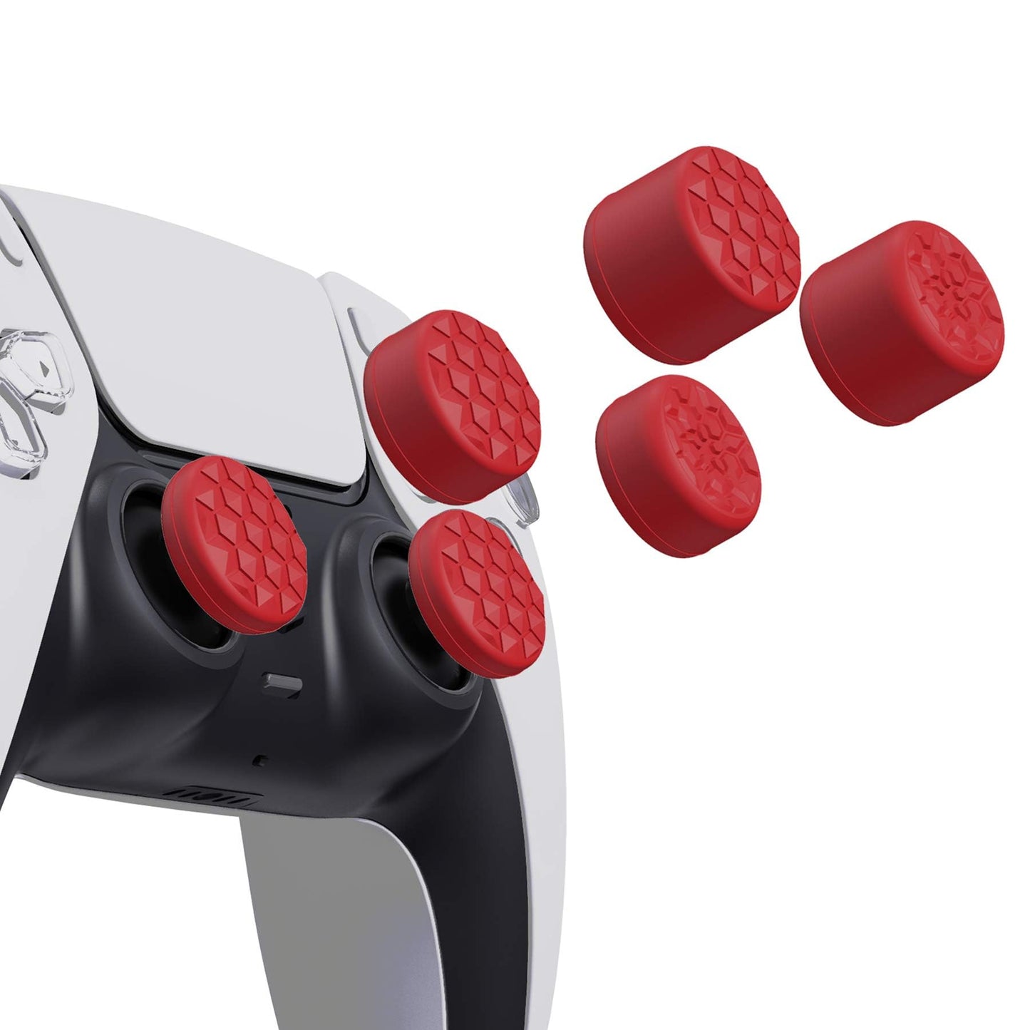 Agarres para Pulgar PlayVital Rojo con 3 Alturas Convexo y Cóncavo para PS5, PS4, Xbox Series, Switch Pro