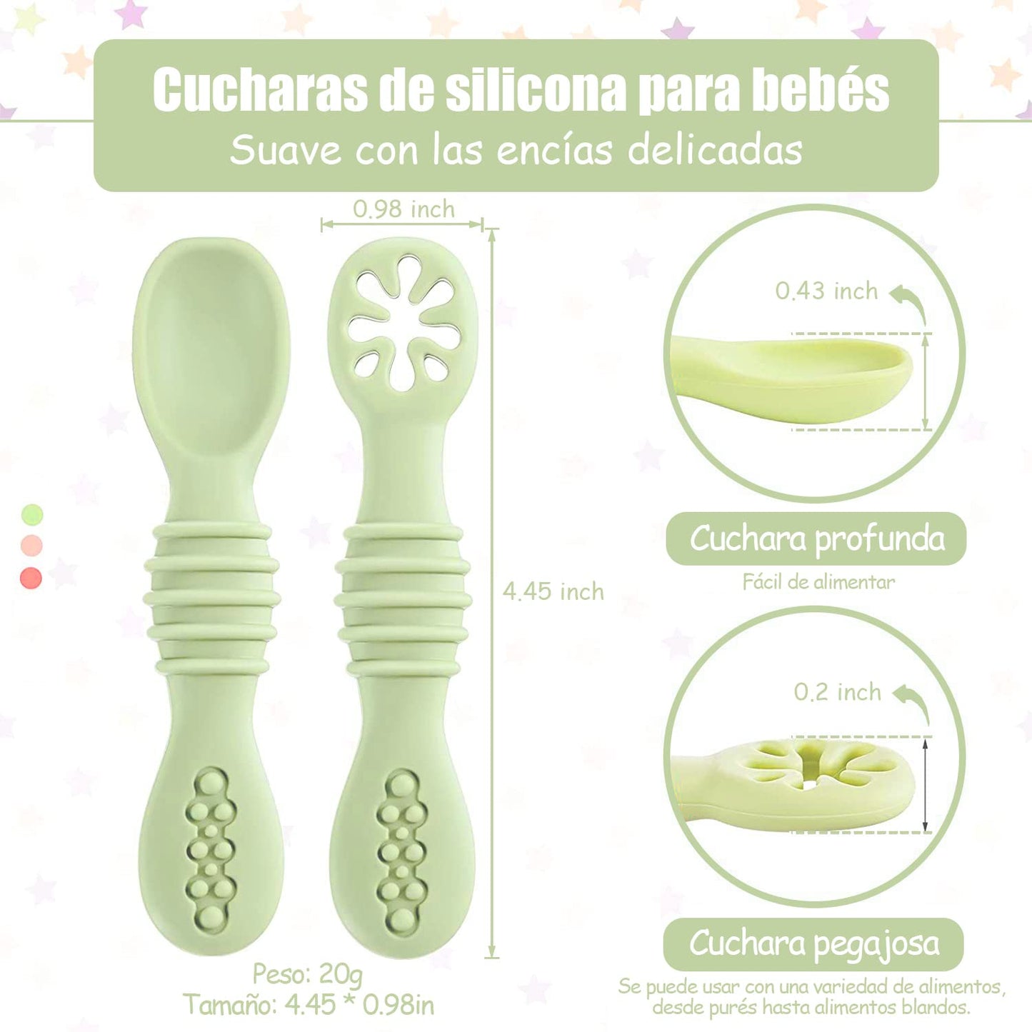 Juego de Cucharas Masticables Silicona Pequeños para Bebé